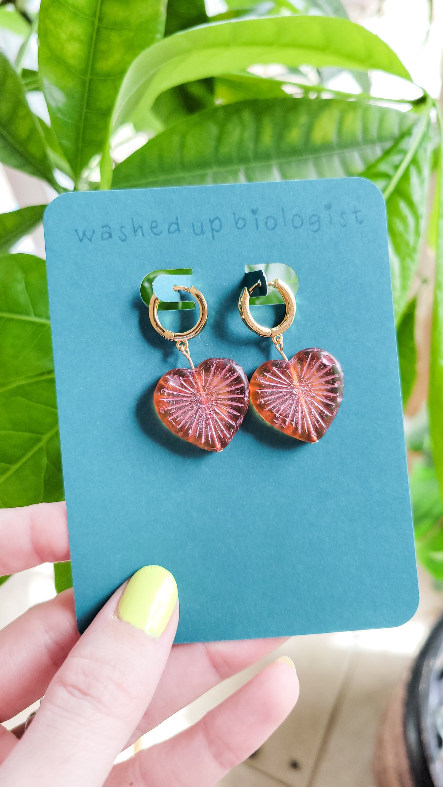 pink Czech glass hearts