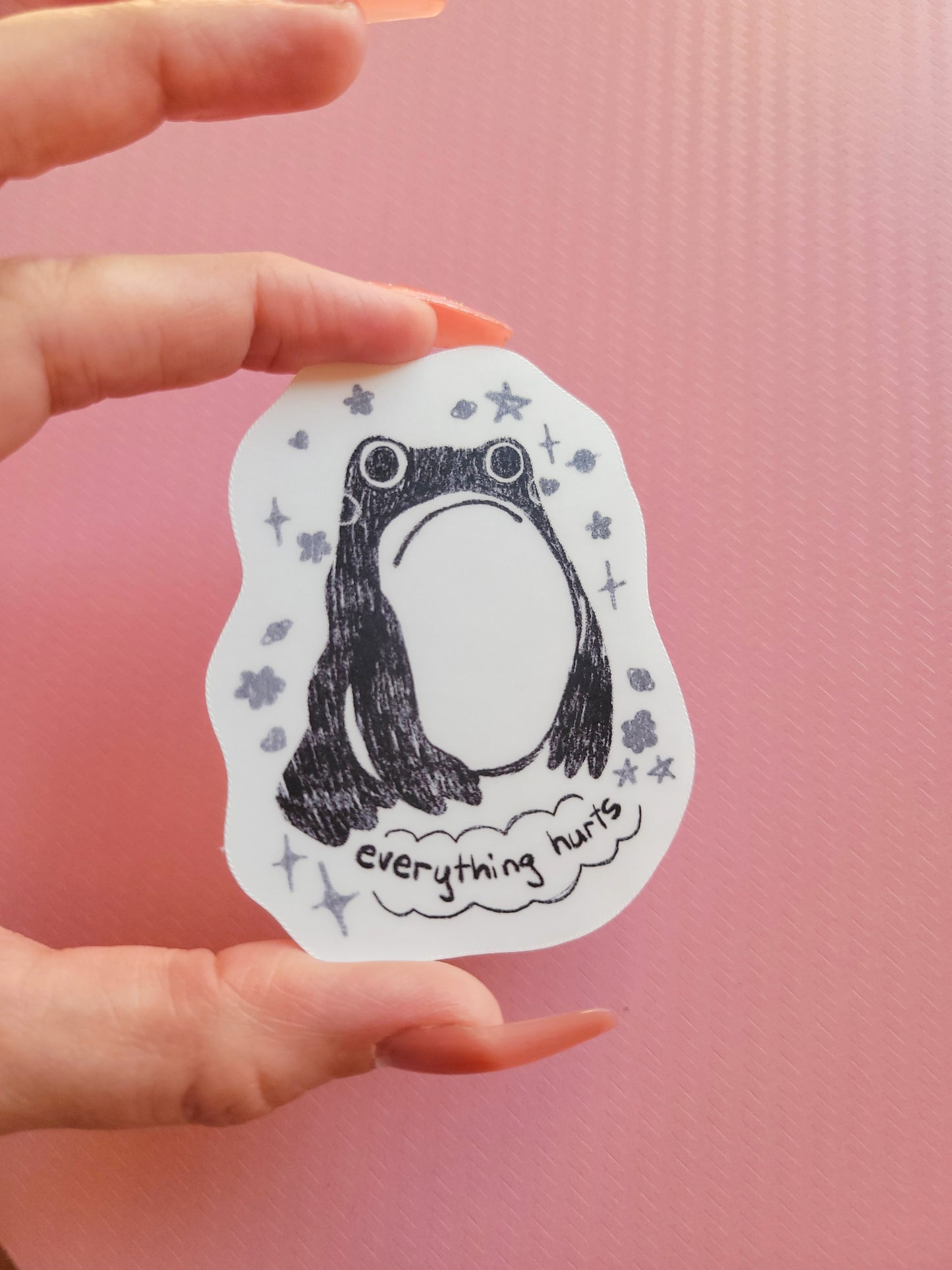 everything hurts frog matte sticker