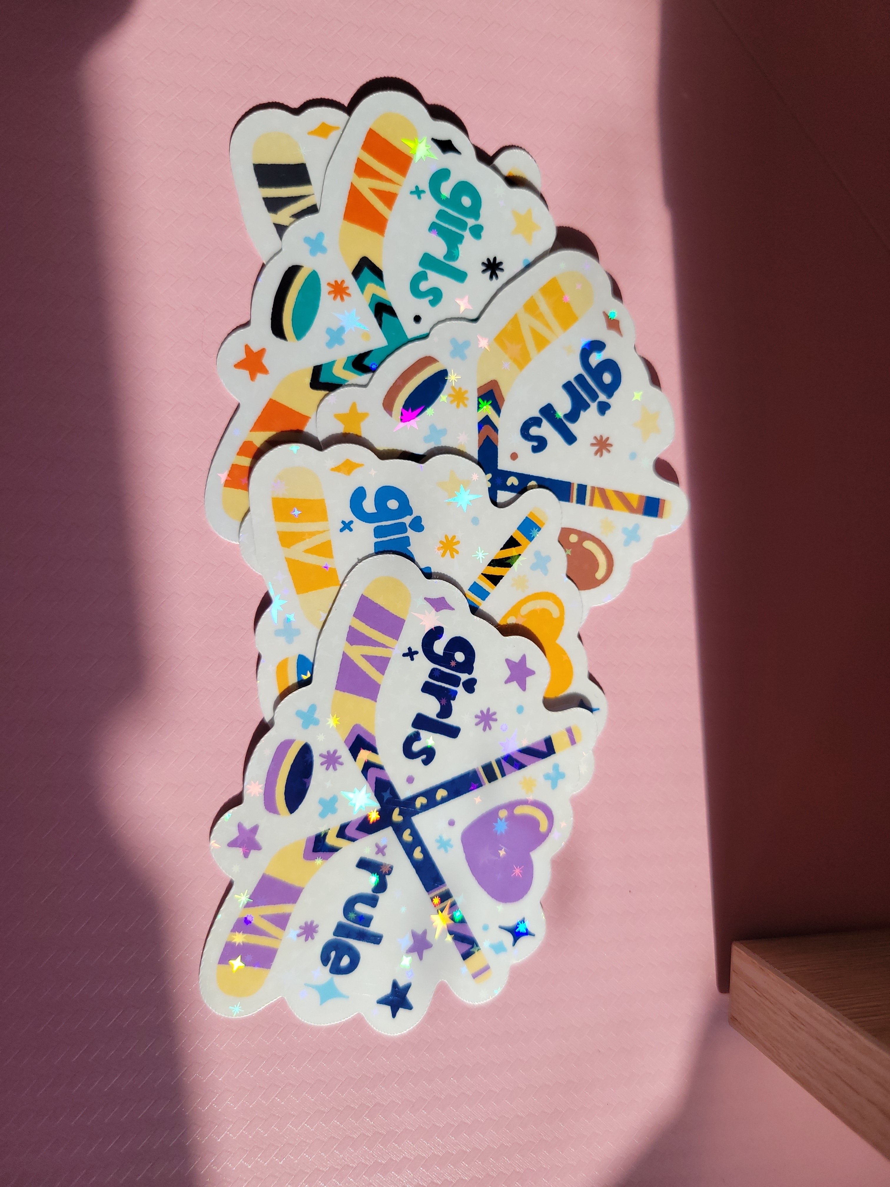 🏒 girls rule women's hockey sparkle holographic vinyl sticker 🏒