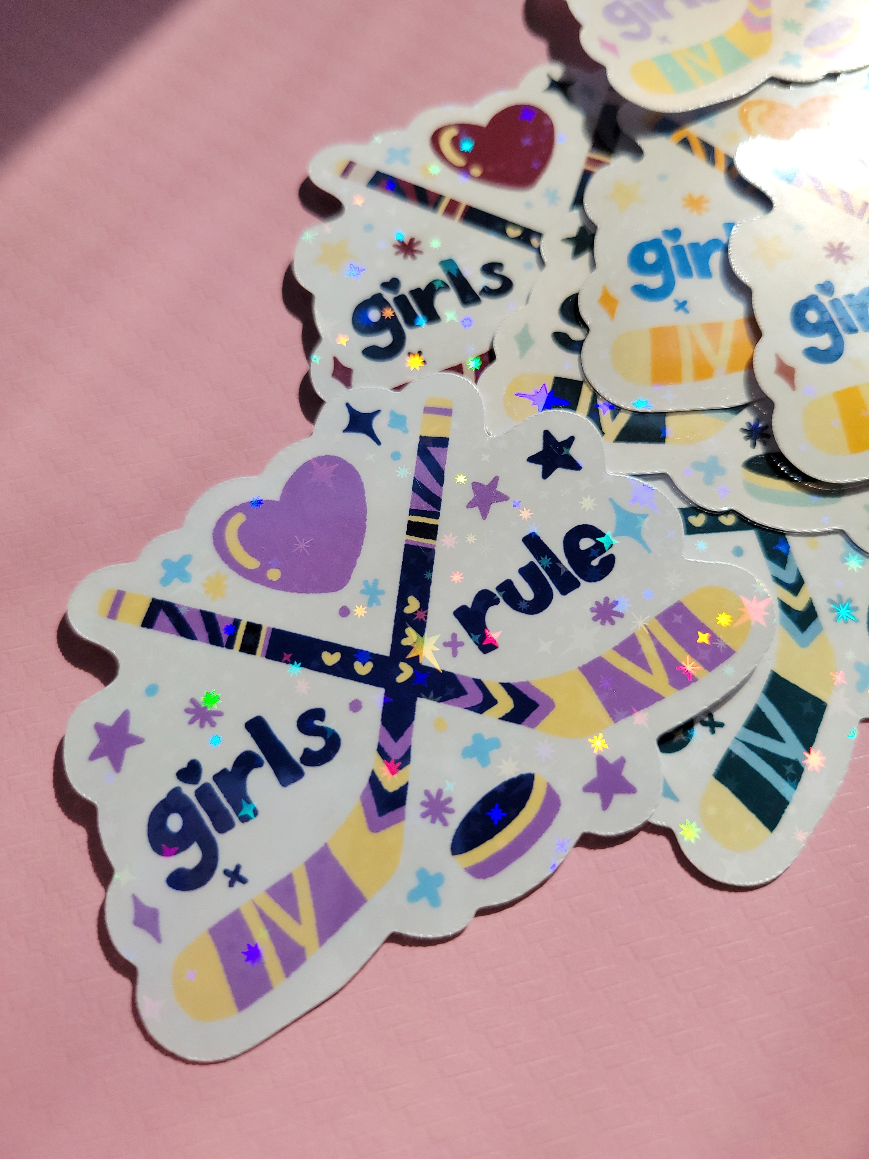🏒 girls rule women's hockey sparkle holographic vinyl sticker 🏒