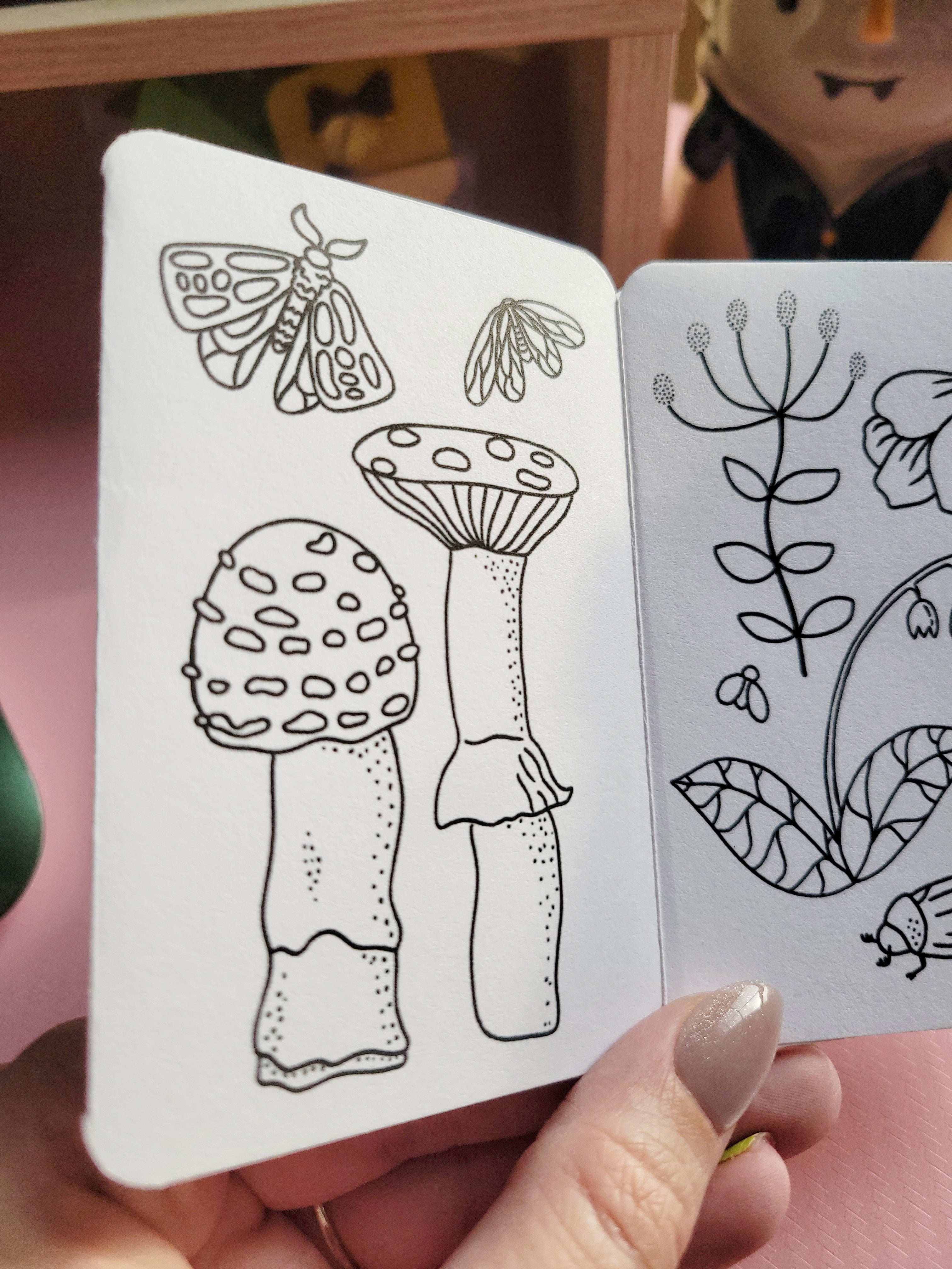🍄 printable mini zine nature coloring book digital file 🌿