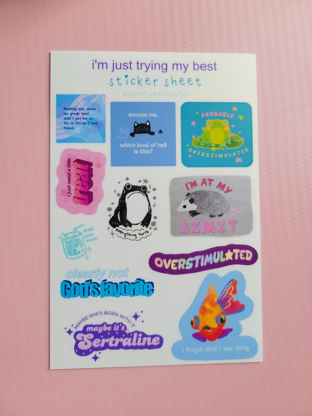 i'm just trying my best sticker sheet (4x6): mental health stickers