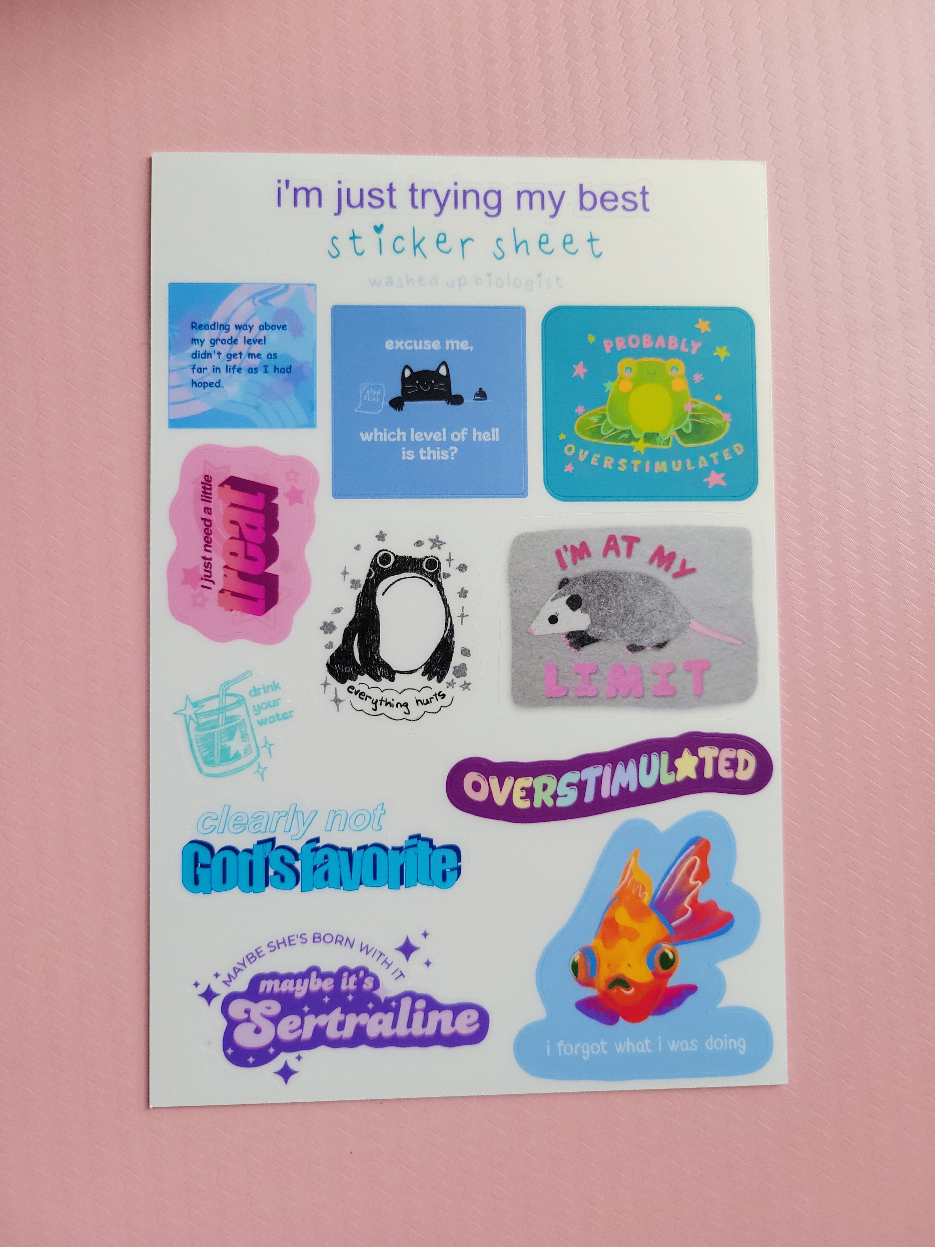 i'm just trying my best sticker sheet (4x6): mental health stickers