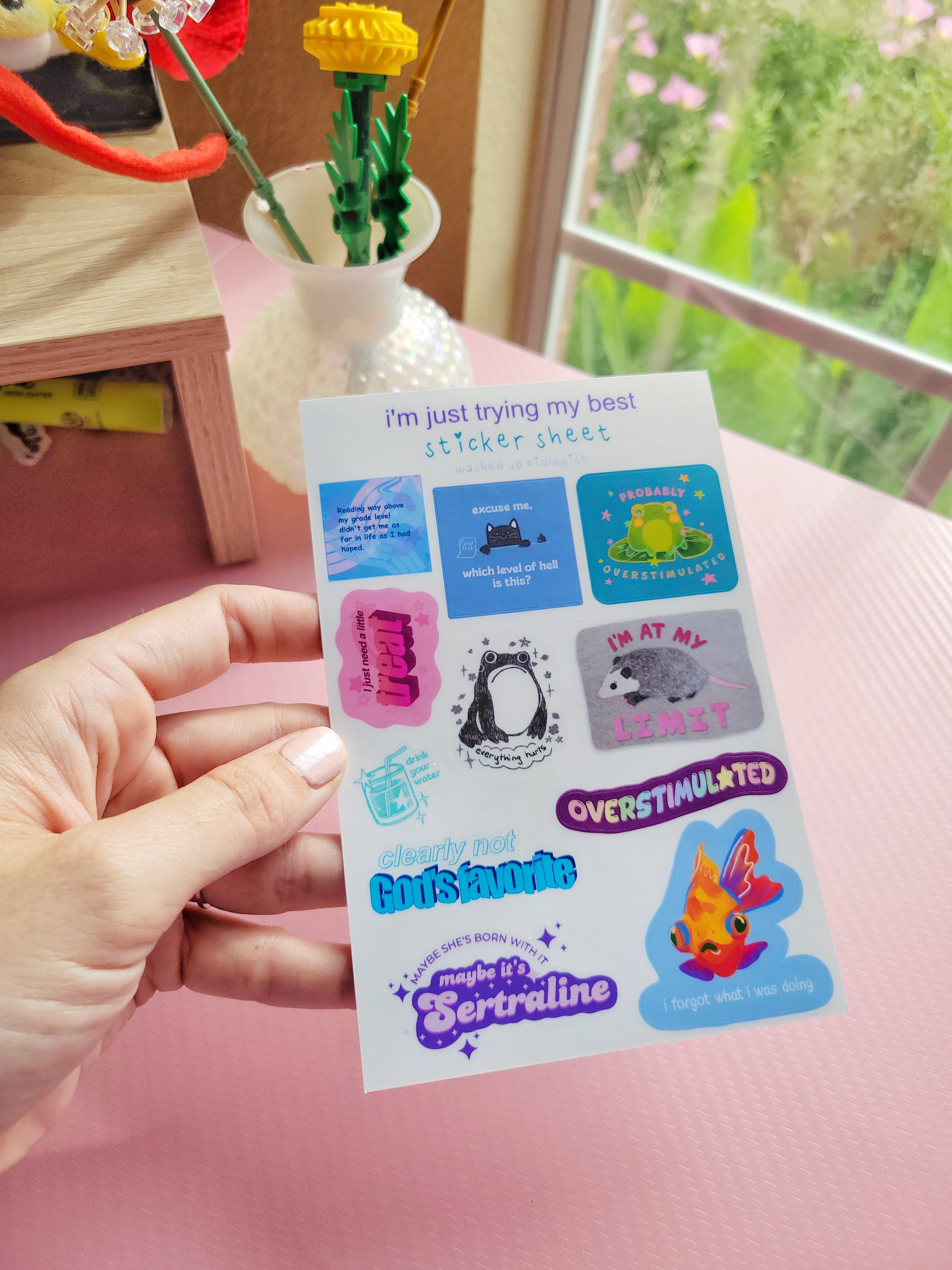 i'm just trying my best sticker sheet (4x6): mental health stickers