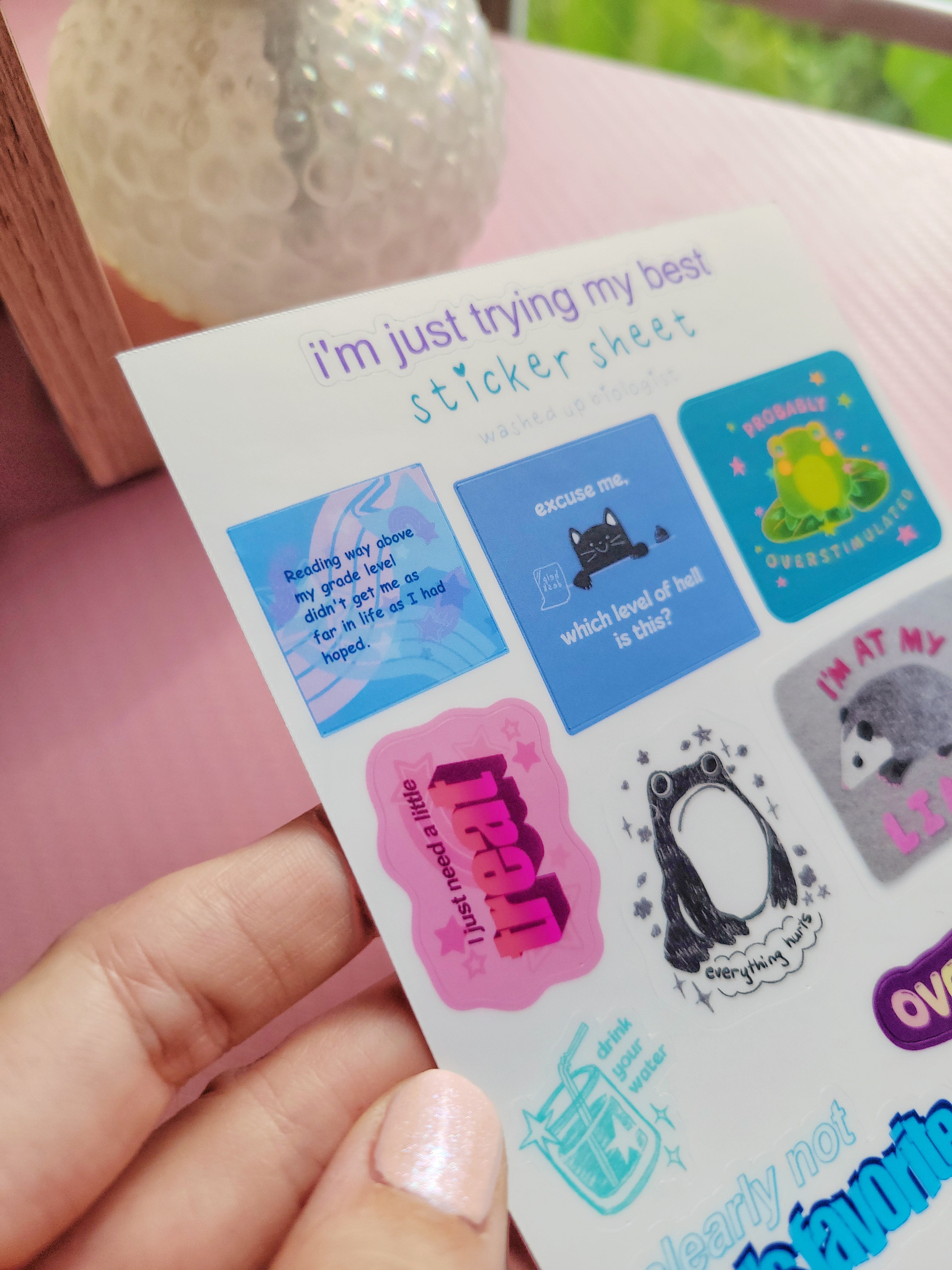 i'm just trying my best sticker sheet (4x6): mental health stickers