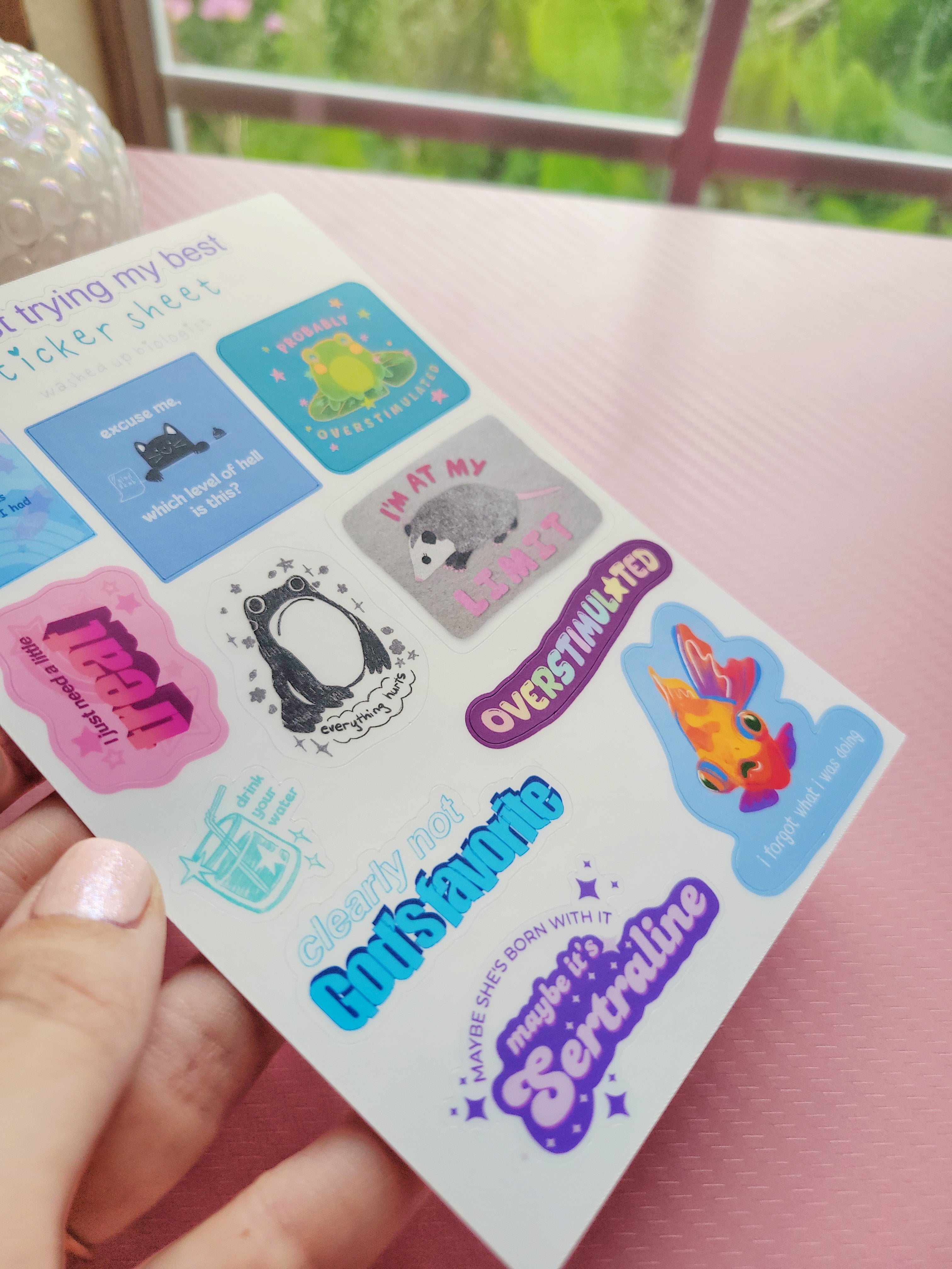 i'm just trying my best sticker sheet (4x6): mental health stickers