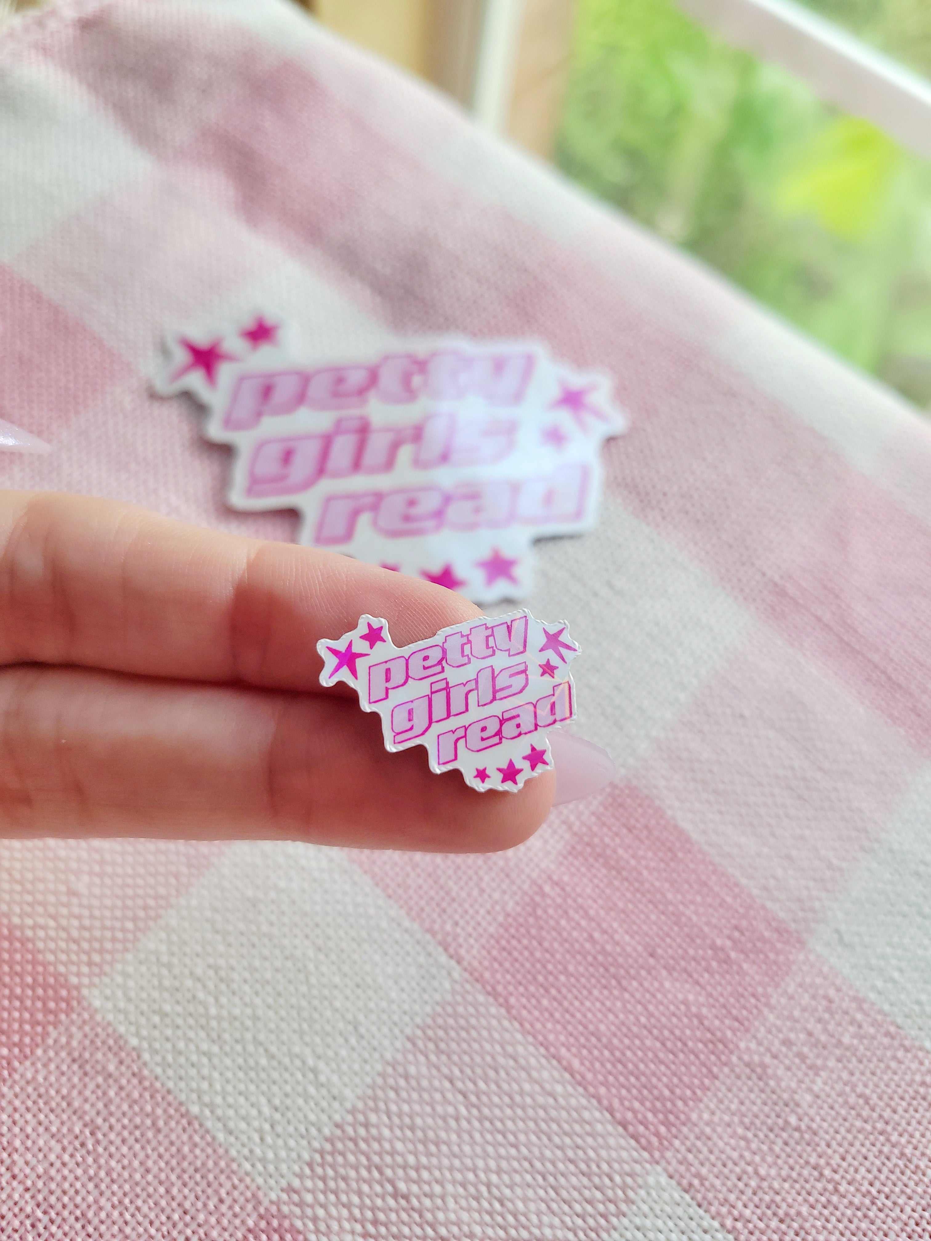 petty girls read holographic vinyl sticker
