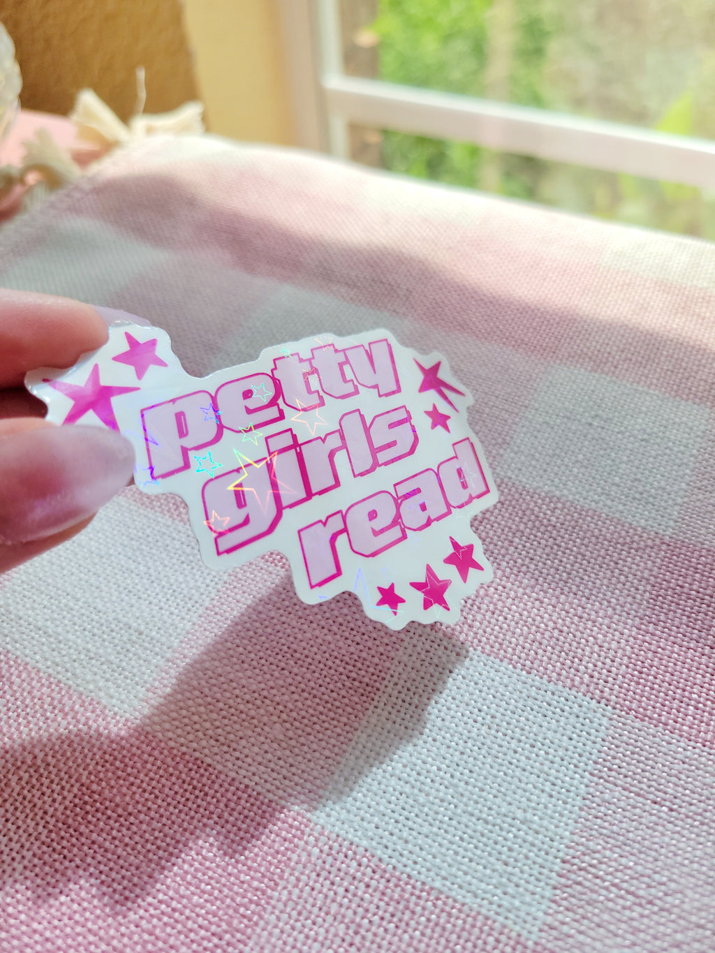 petty girls read holographic vinyl sticker