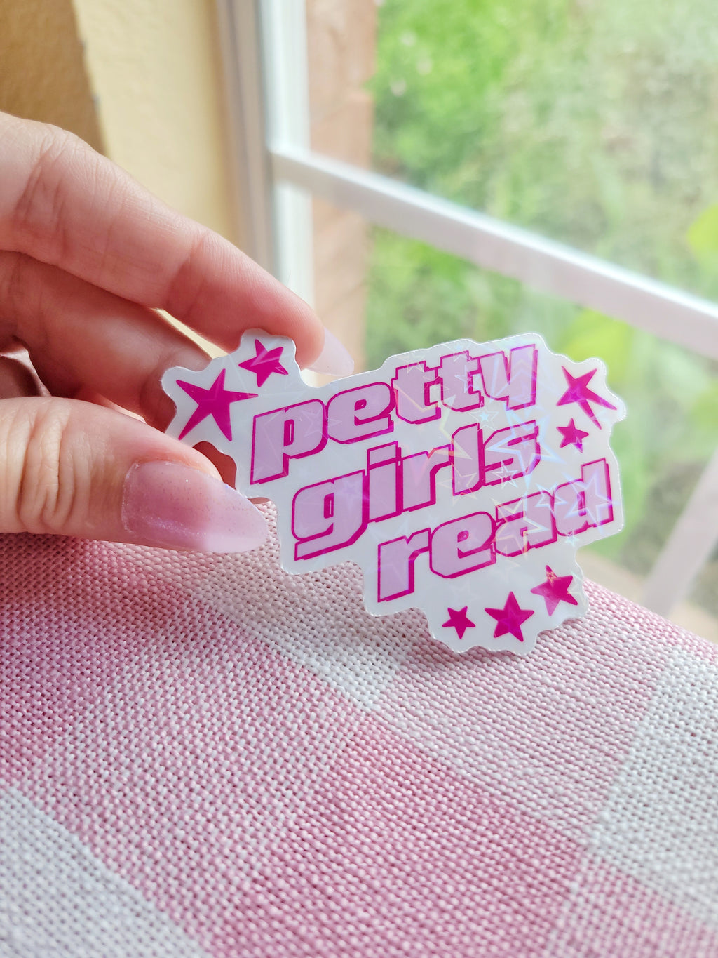 petty girls read holographic vinyl sticker