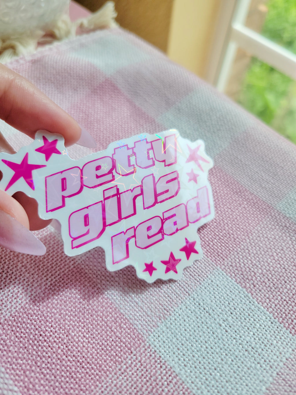 petty girls read holographic vinyl sticker