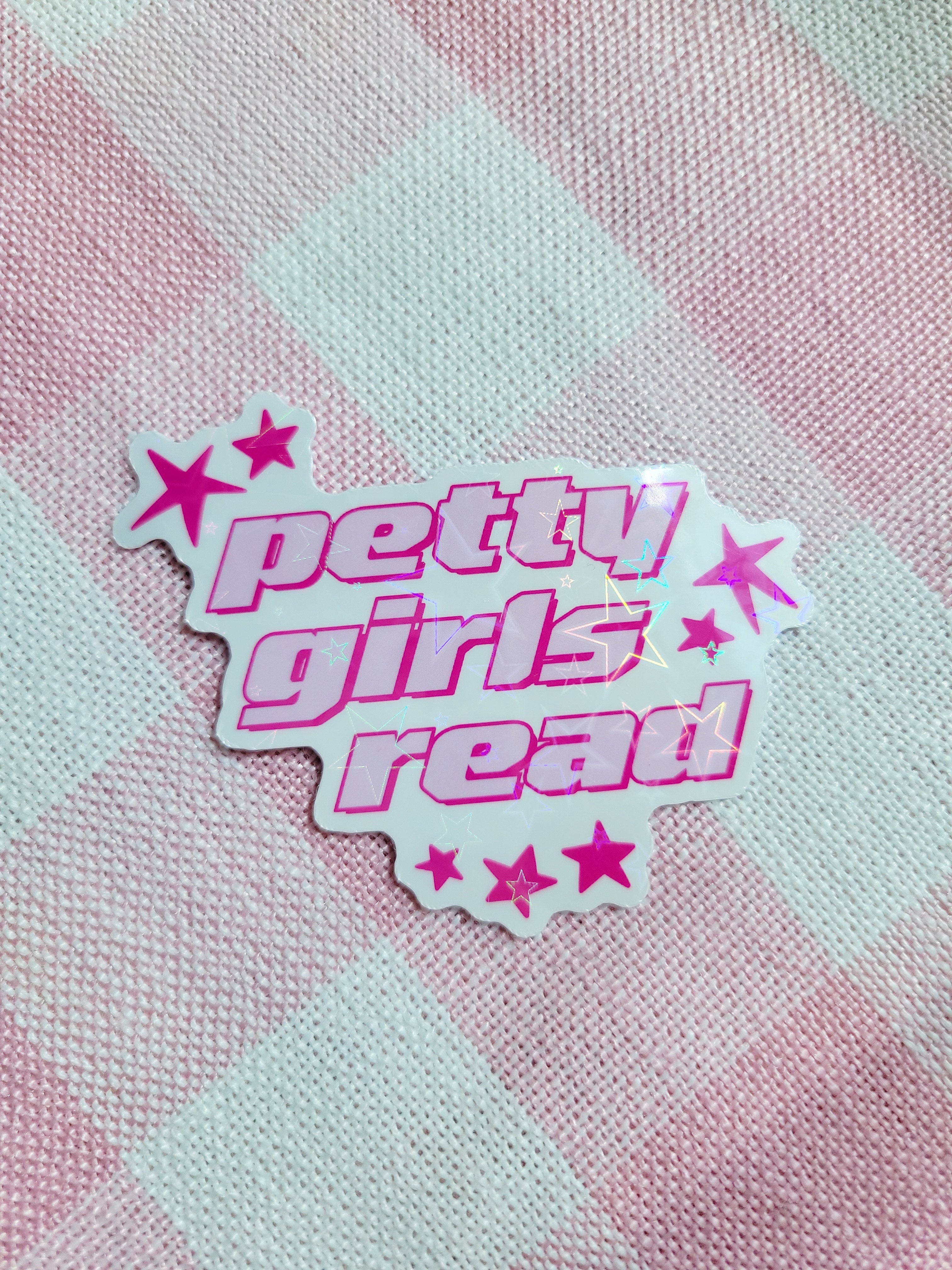 petty girls read holographic vinyl sticker