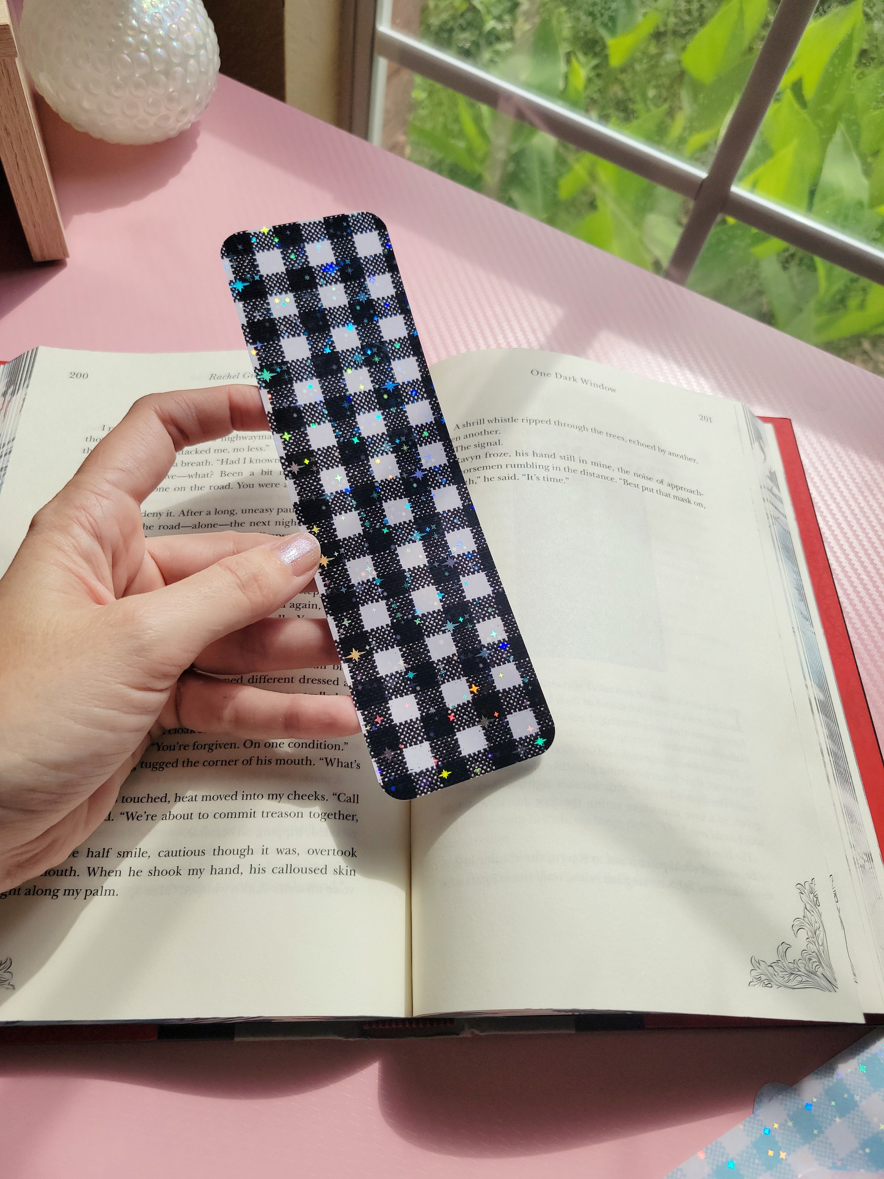 sparkly gingham bookmark for decorating with stickers; indecision friendly :)