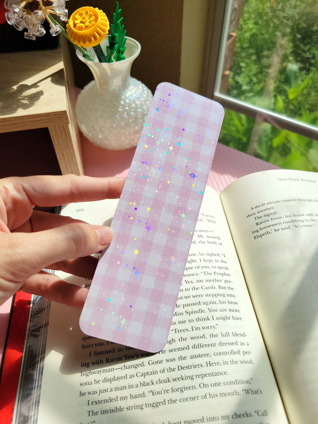 sparkly gingham bookmark for decorating with stickers; indecision friendly :)