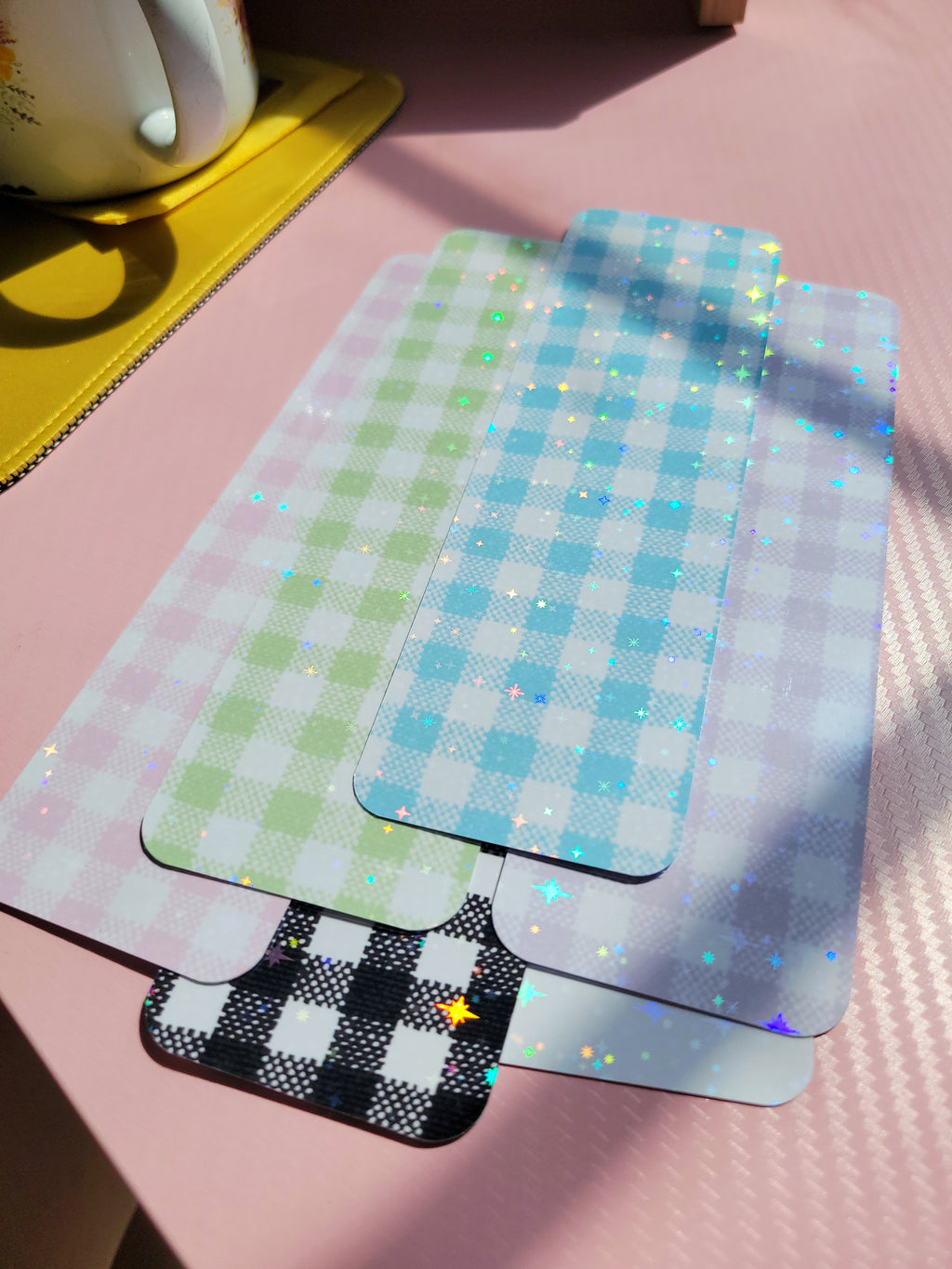 sparkly gingham bookmark for decorating with stickers; indecision friendly :)