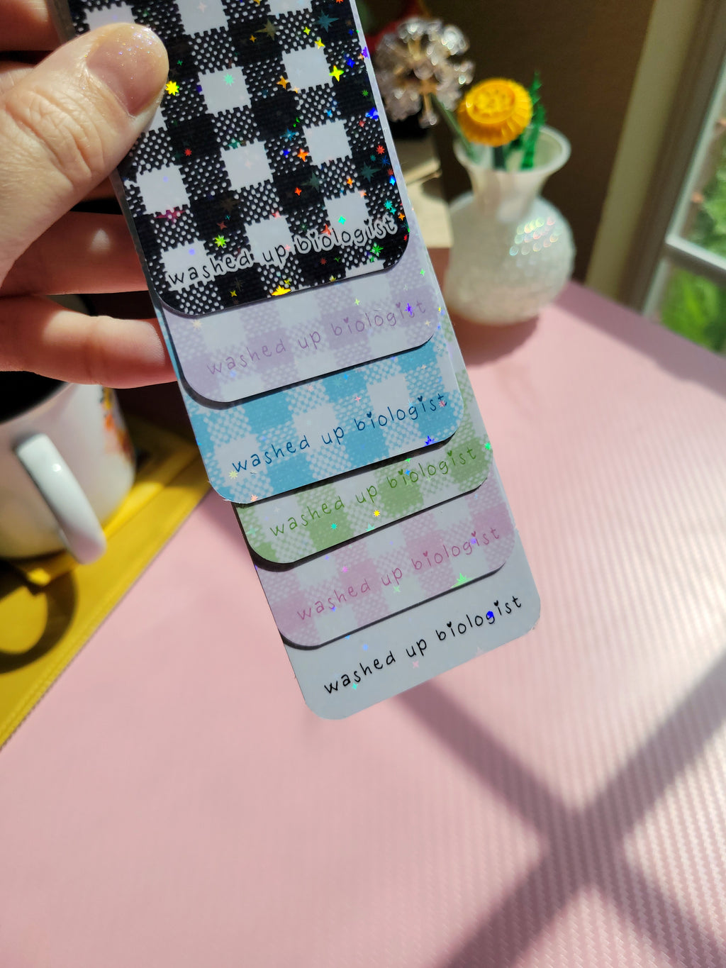 sparkly gingham bookmark for decorating with stickers; indecision friendly :)