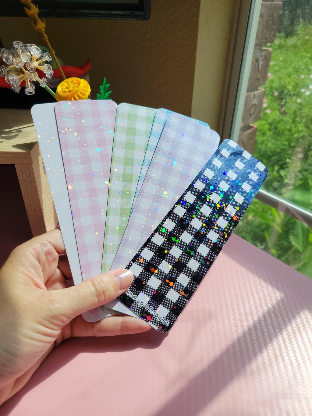 sparkly gingham bookmark for decorating with stickers; indecision friendly :)