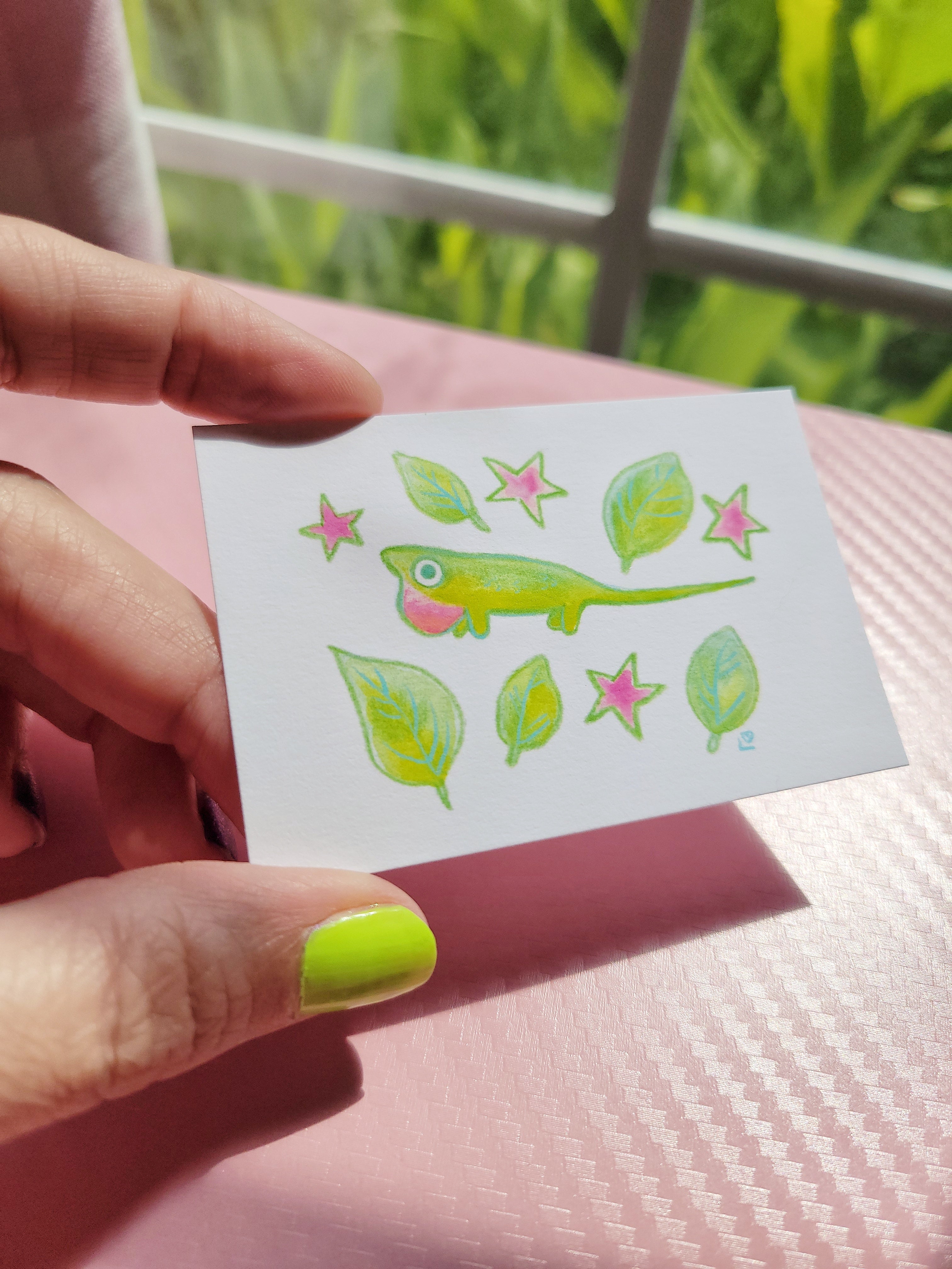 tiny anole lizard mini archival art print