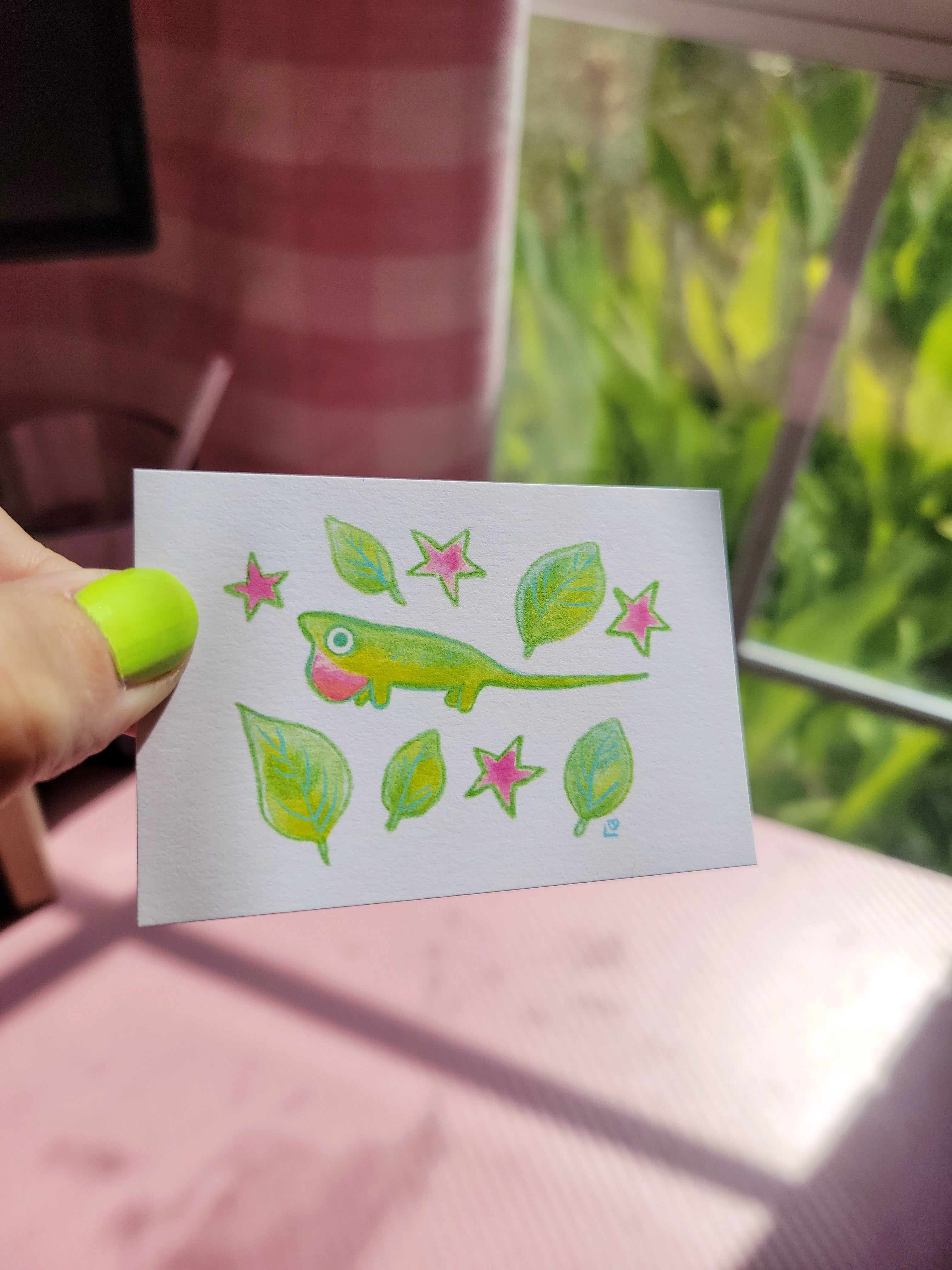 tiny anole lizard mini archival art print