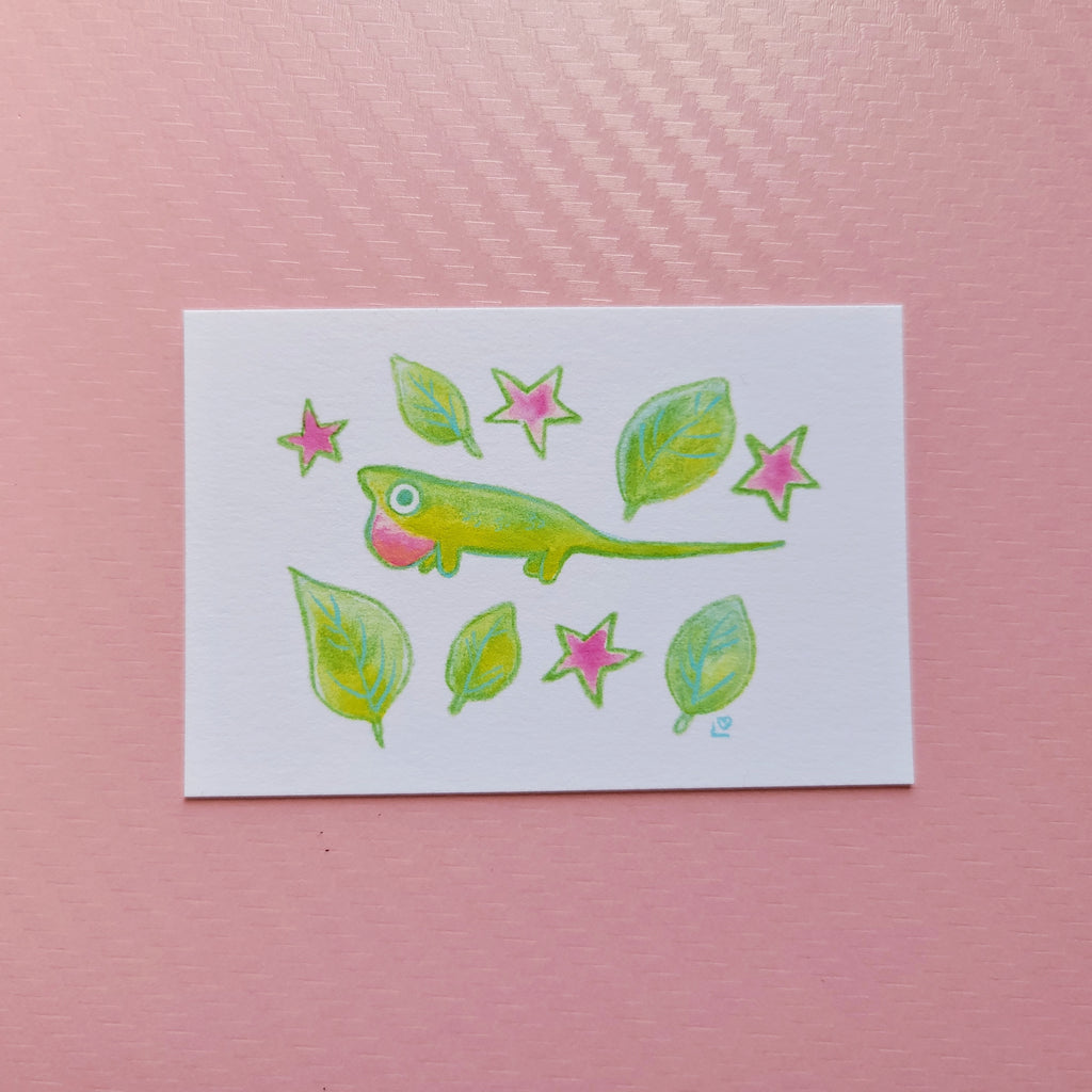 tiny anole lizard mini archival art print