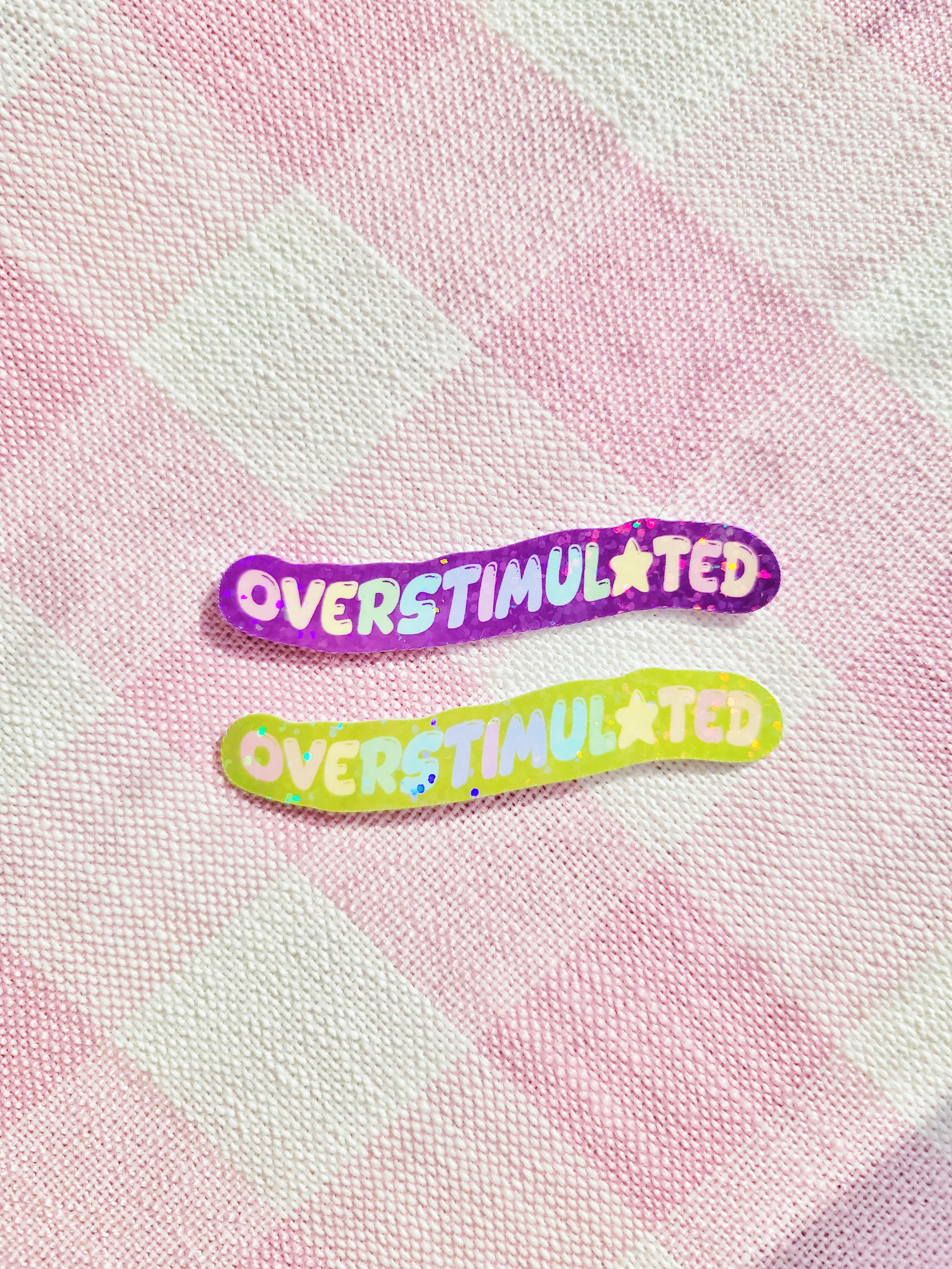 overstimulated sparkly vinyl weatherproof sticker