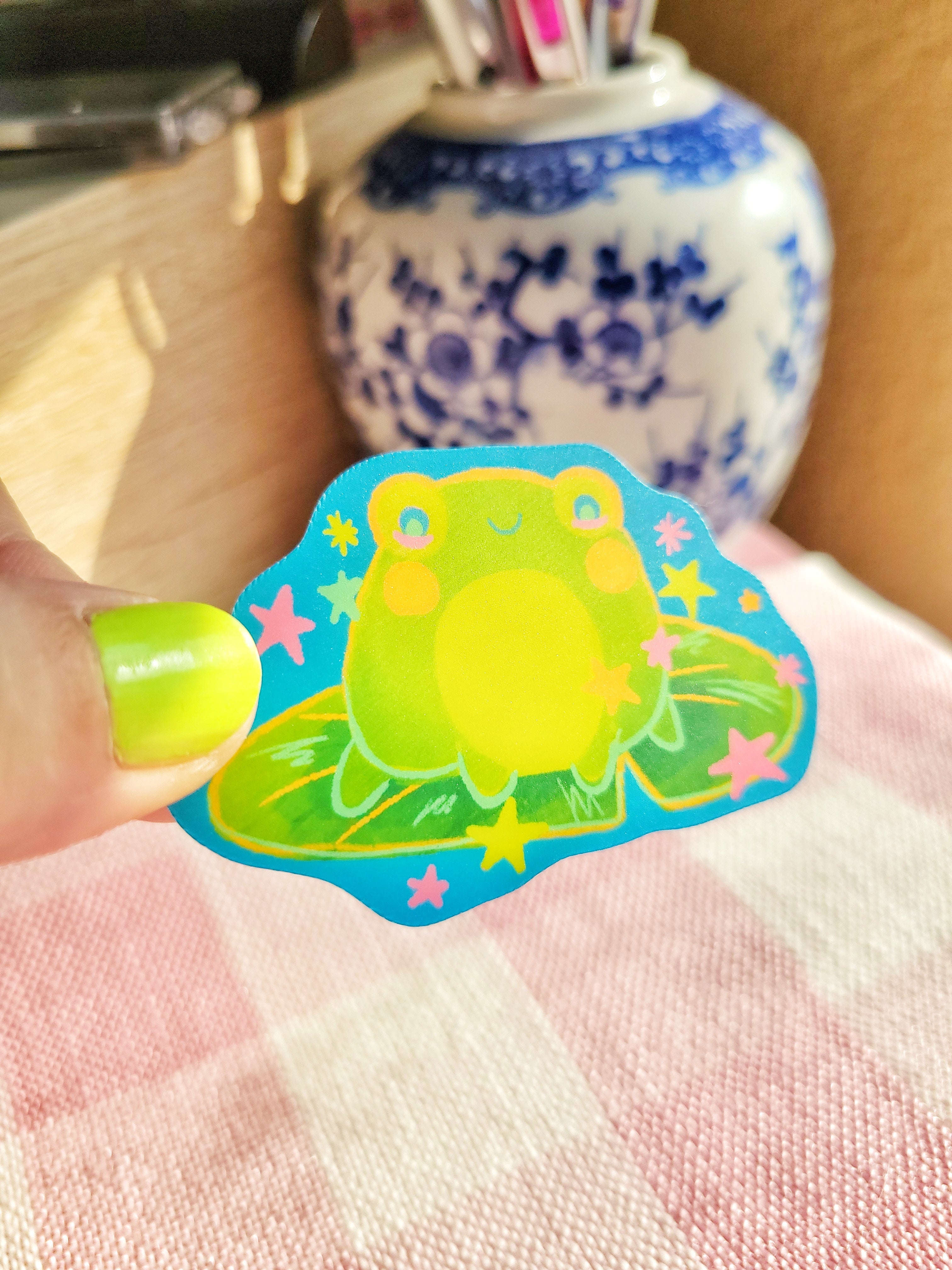 frog on a lily pad vinyl weatherproof sticker