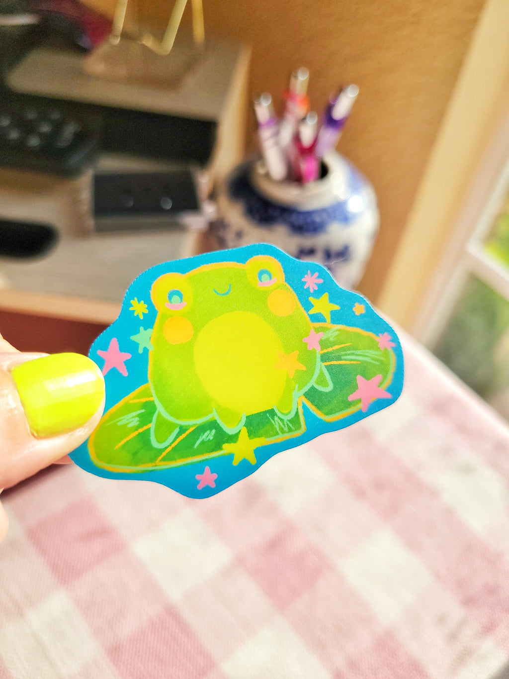 frog on a lily pad vinyl weatherproof sticker