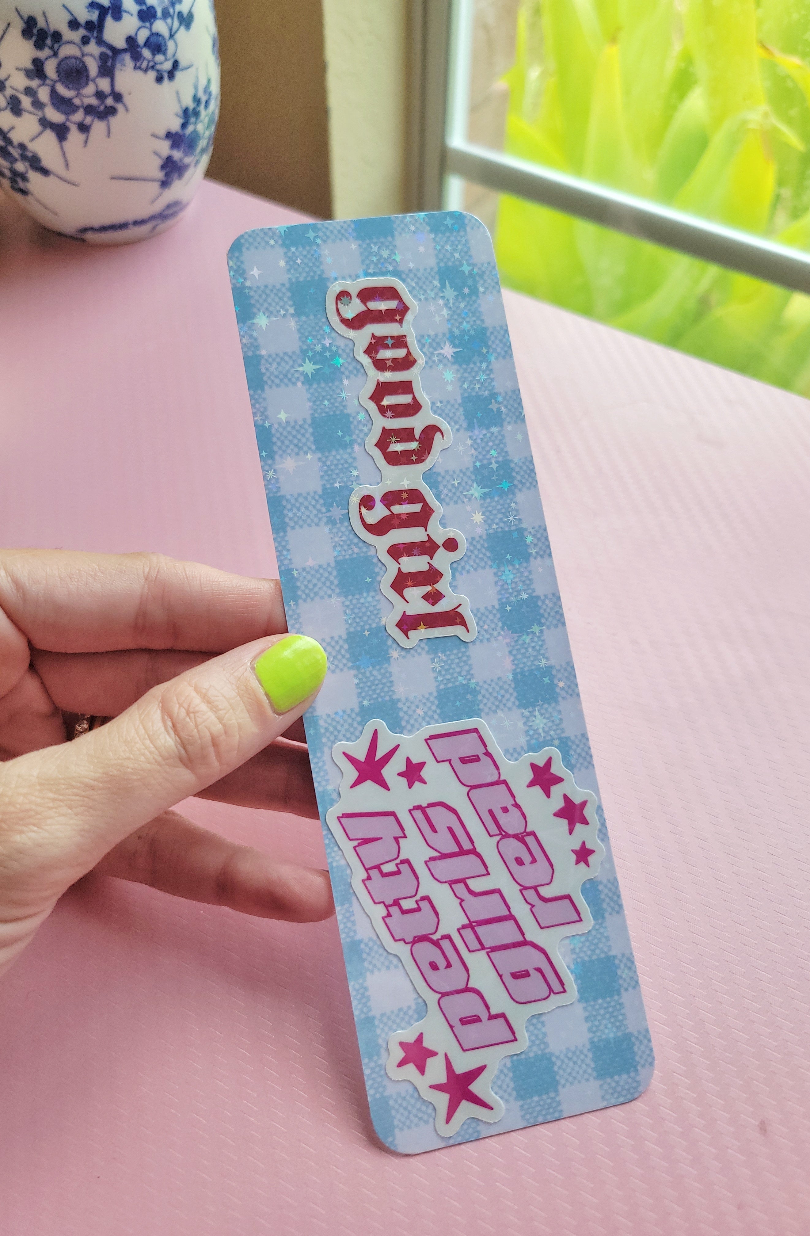 sparkly gingham bookmark for decorating with stickers; indecision friendly :)