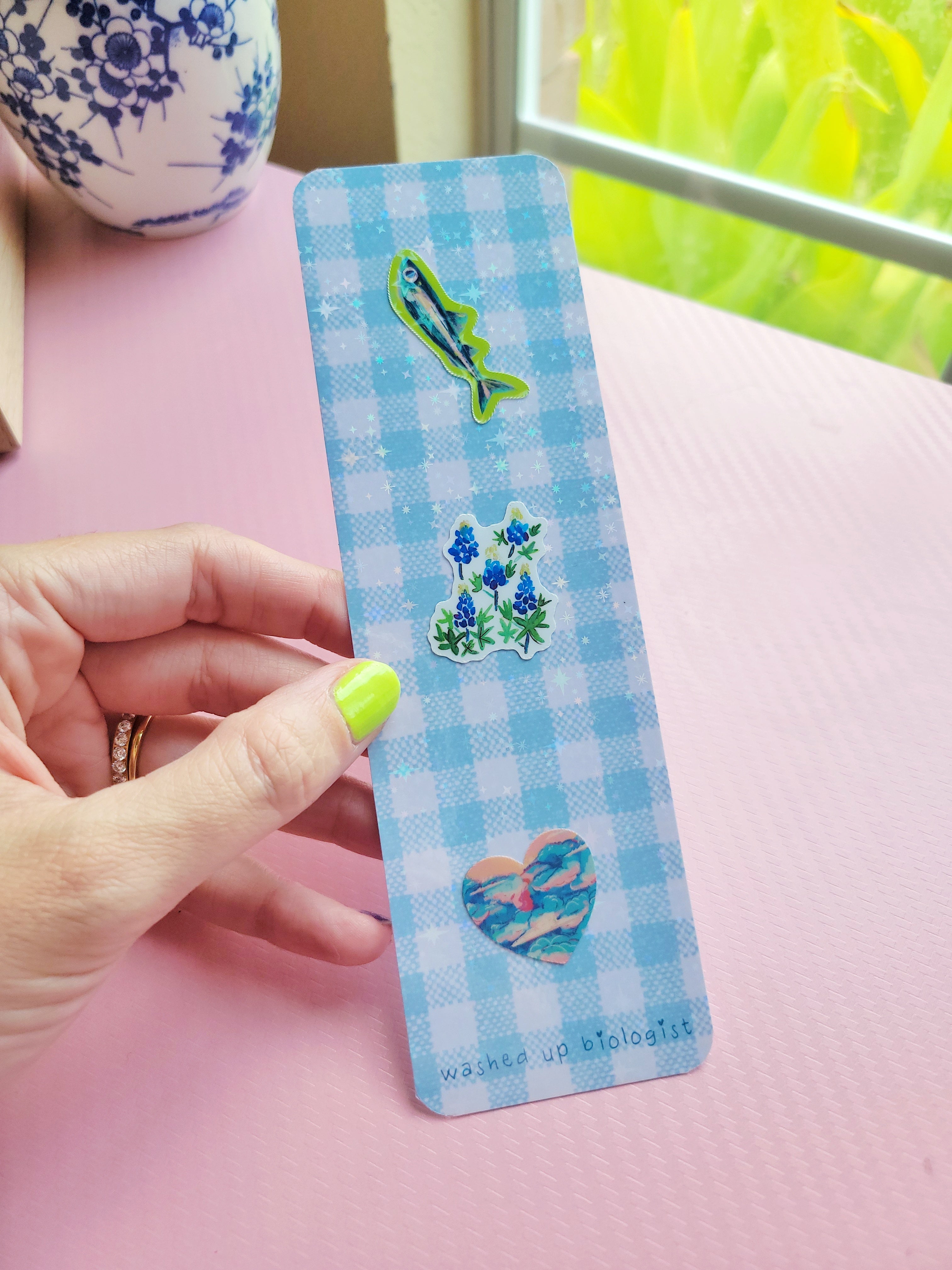sparkly gingham bookmark for decorating with stickers; indecision friendly :)