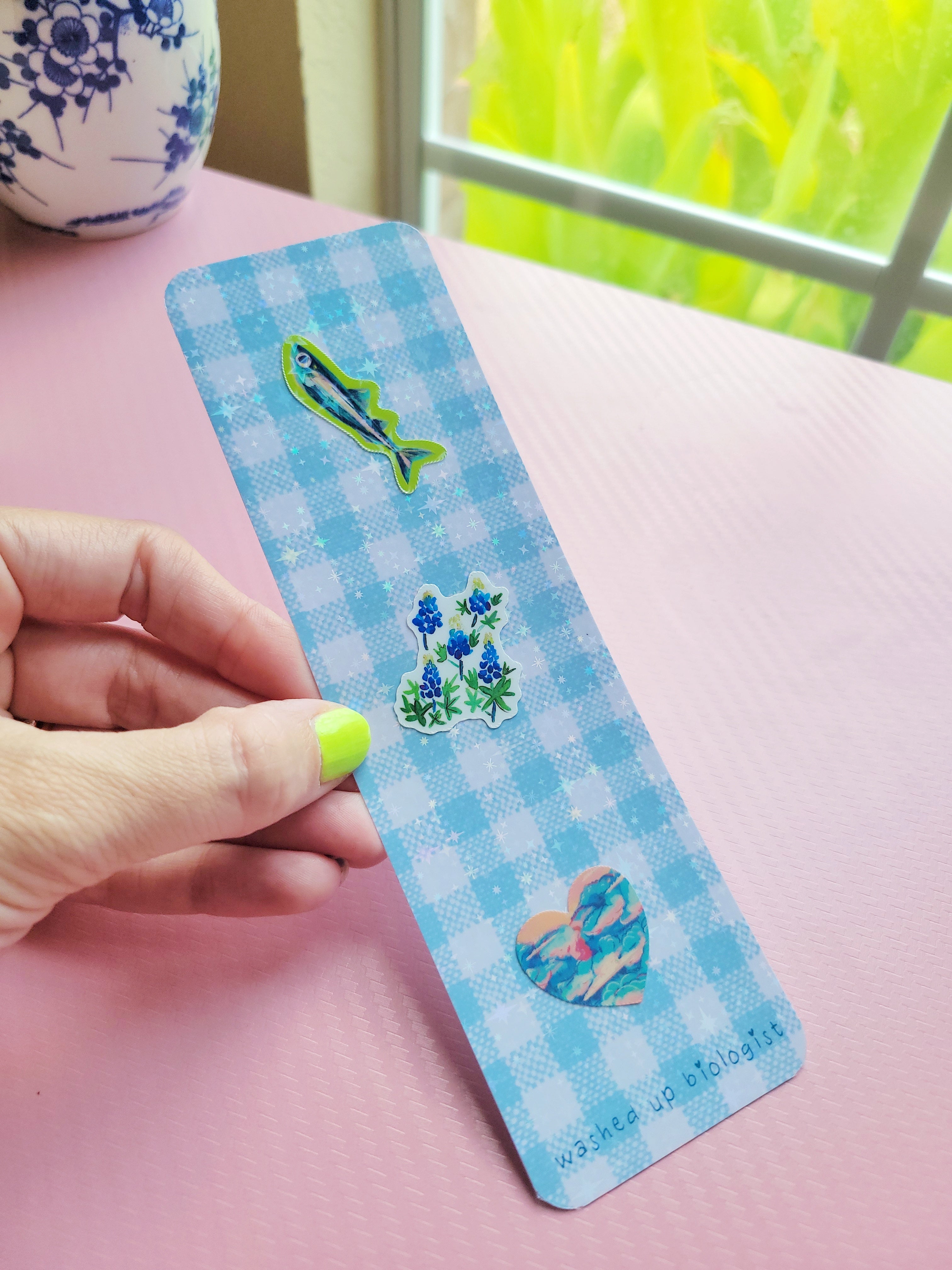 sparkly gingham bookmark for decorating with stickers; indecision friendly :)