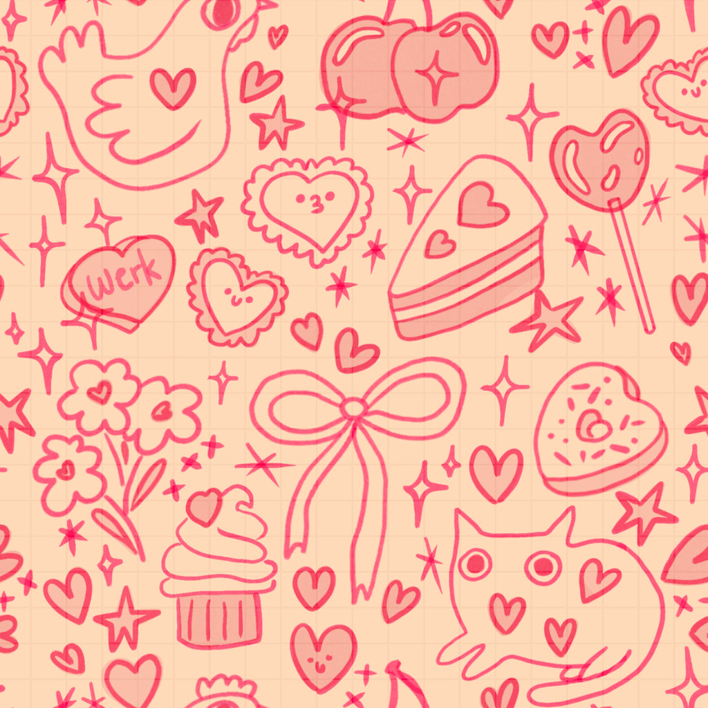 🐔 coquette cat & chicken hearts seamless pattern digital file 🐔