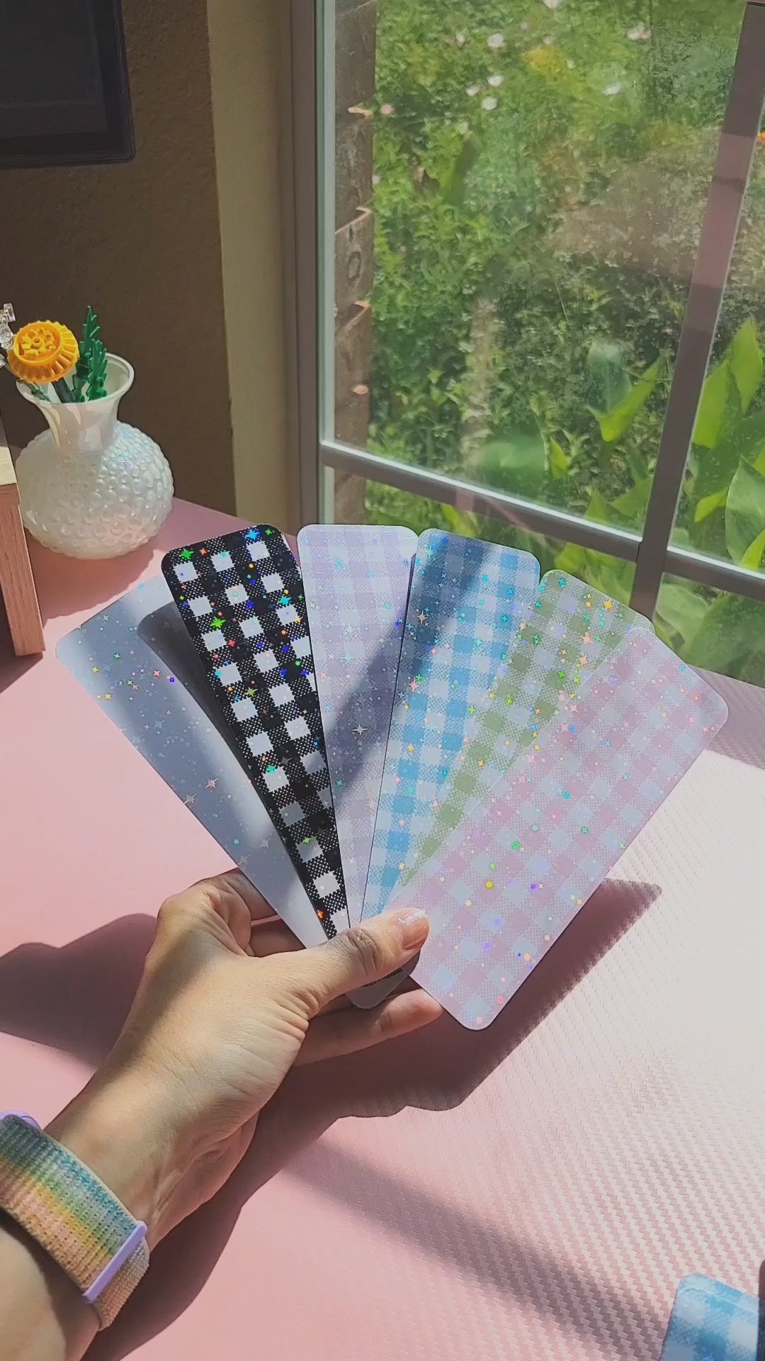 sparkly gingham bookmark for decorating with stickers; indecision friendly :)