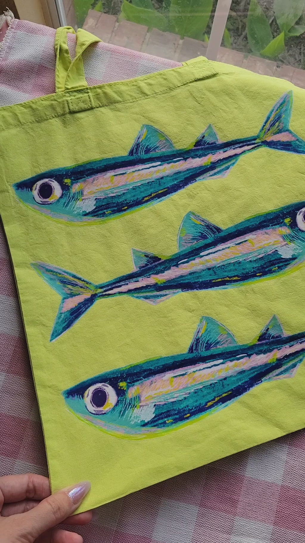 sardines lime green lightweight tote bag heat pressed