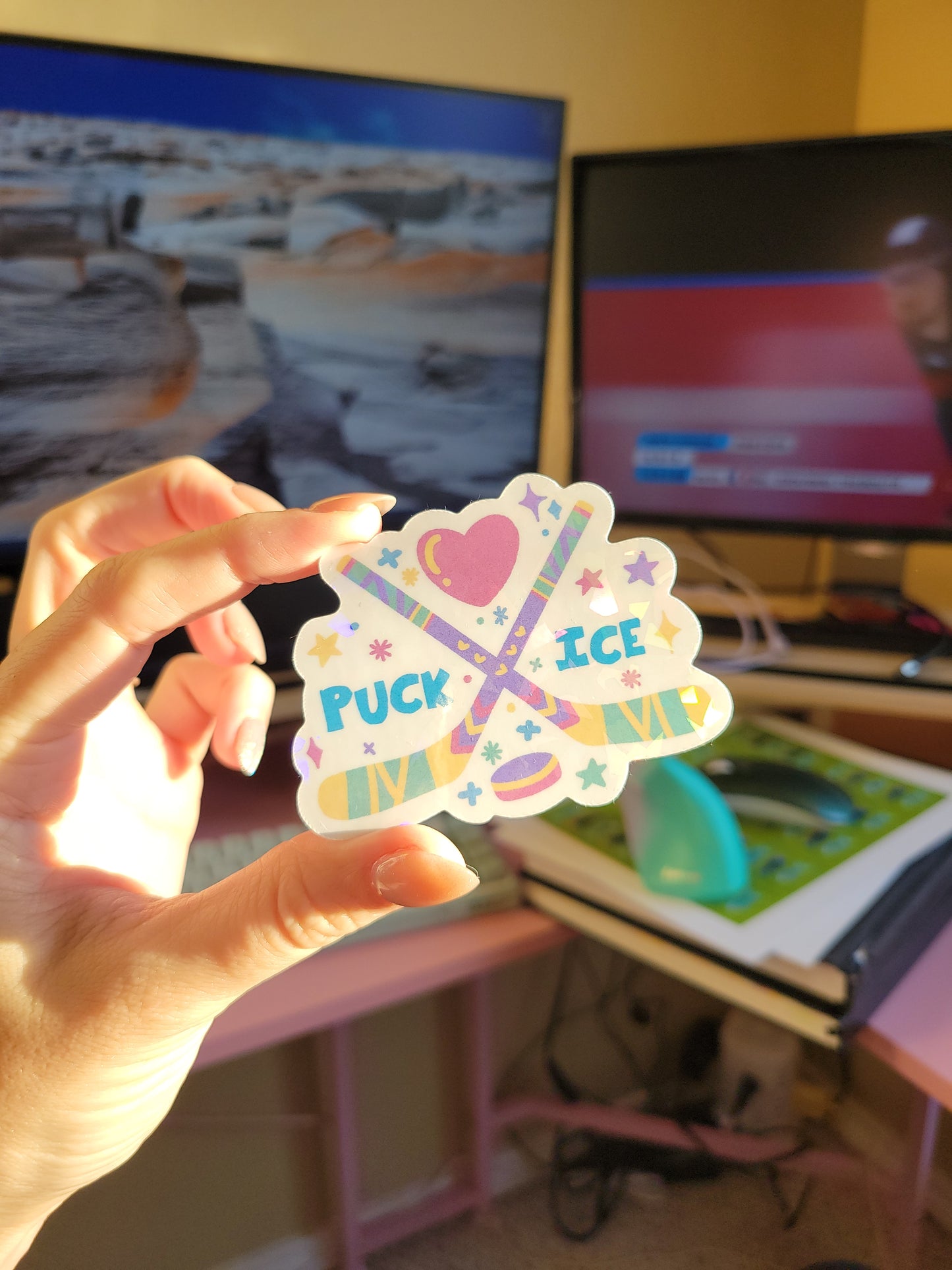 puck ice crackle holographic vinyl sticker