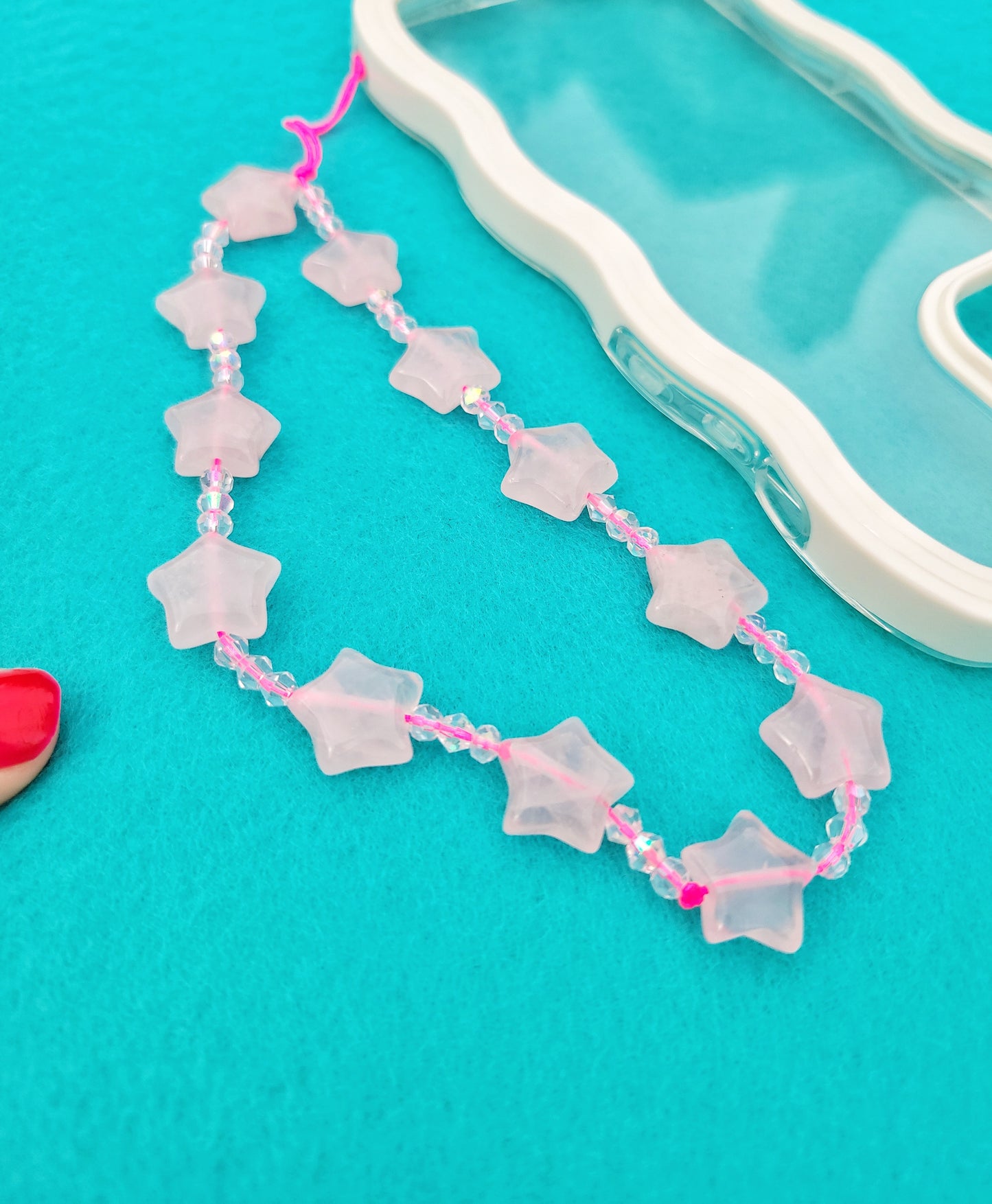 rose quartz star phone charm strap