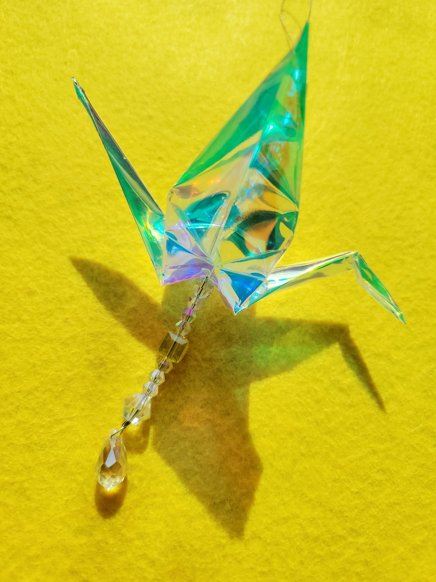 ☀️ small iridescent origami crane suncatcher ☀️