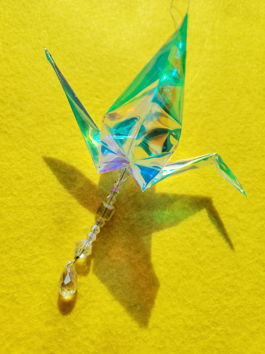 ☀️ small iridescent origami crane suncatcher ☀️