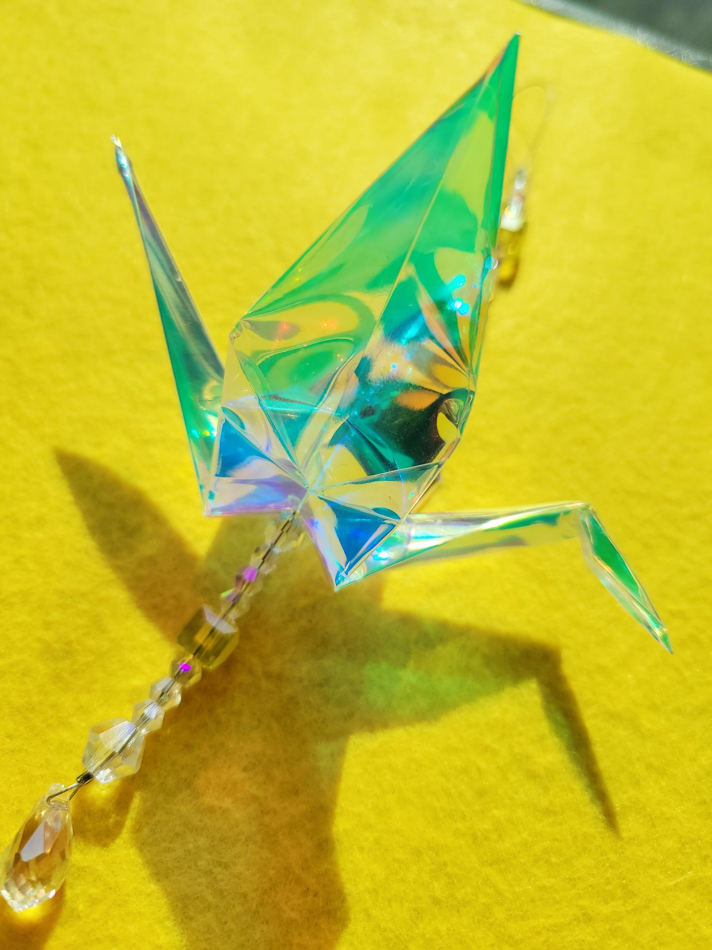 ☀️ small iridescent origami crane suncatcher ☀️