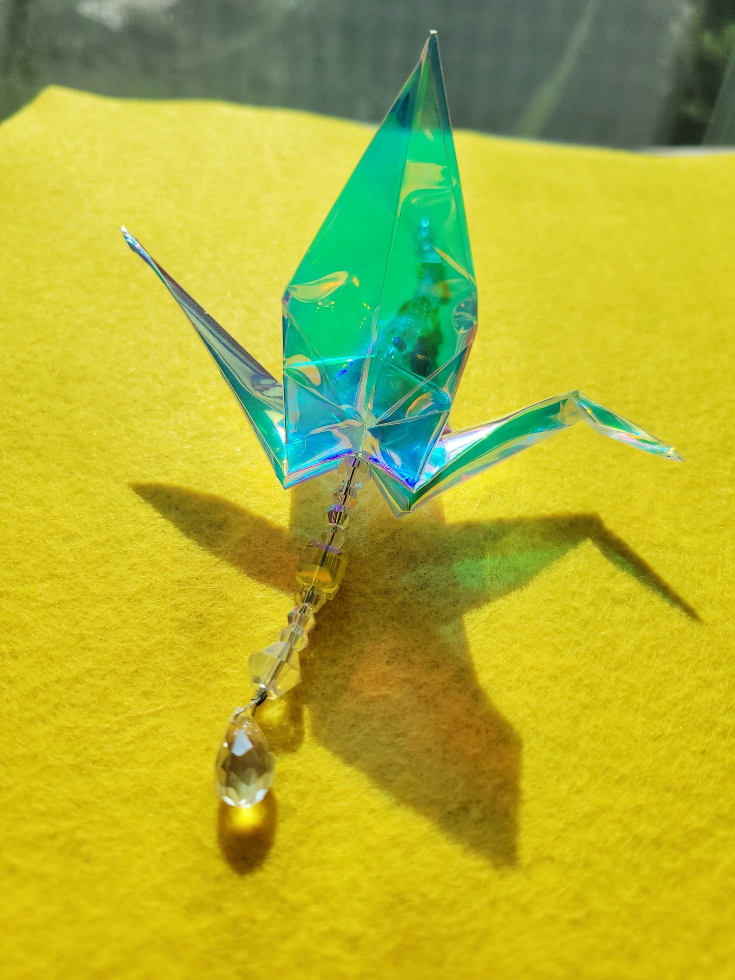☀️ small iridescent origami crane suncatcher ☀️