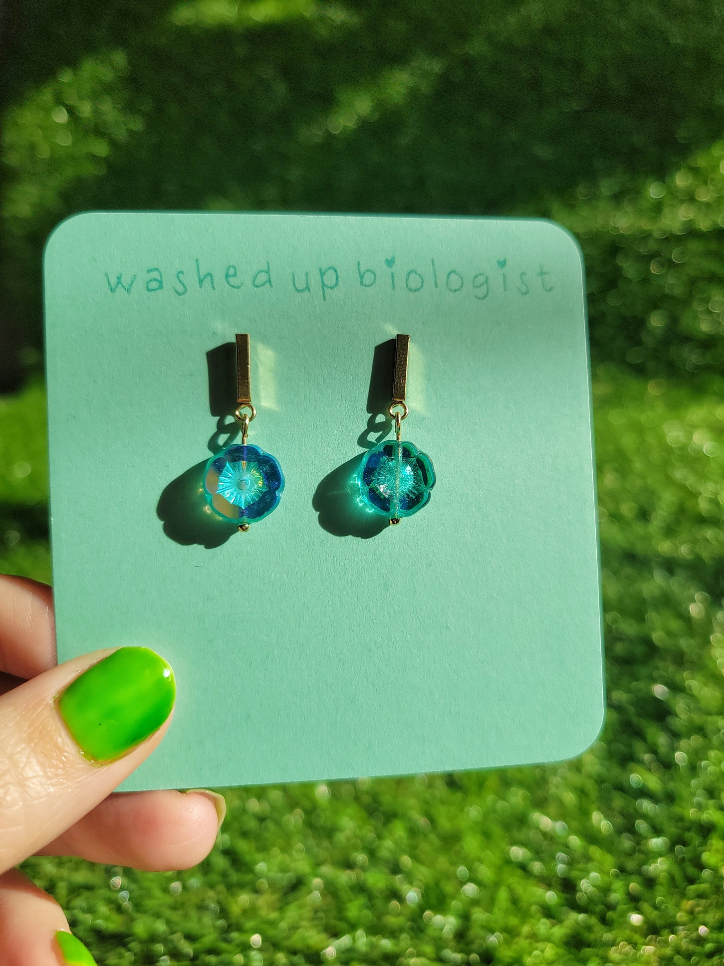 iridescent blue Czech glass flowers