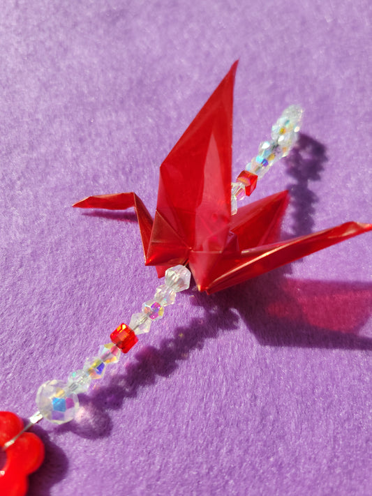 ☀️ mini red origami crane suncatcher ☀️