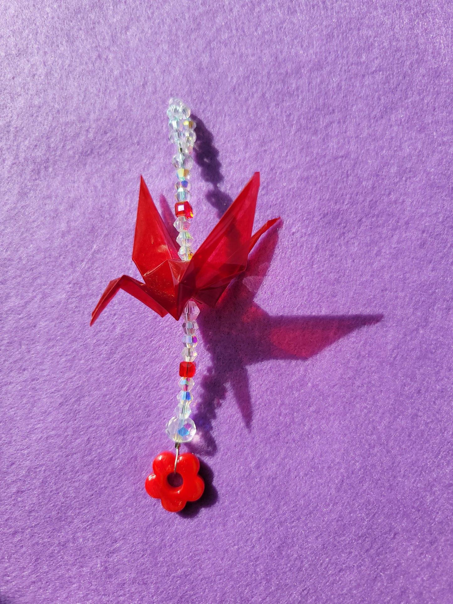 ☀️ mini red origami crane suncatcher ☀️