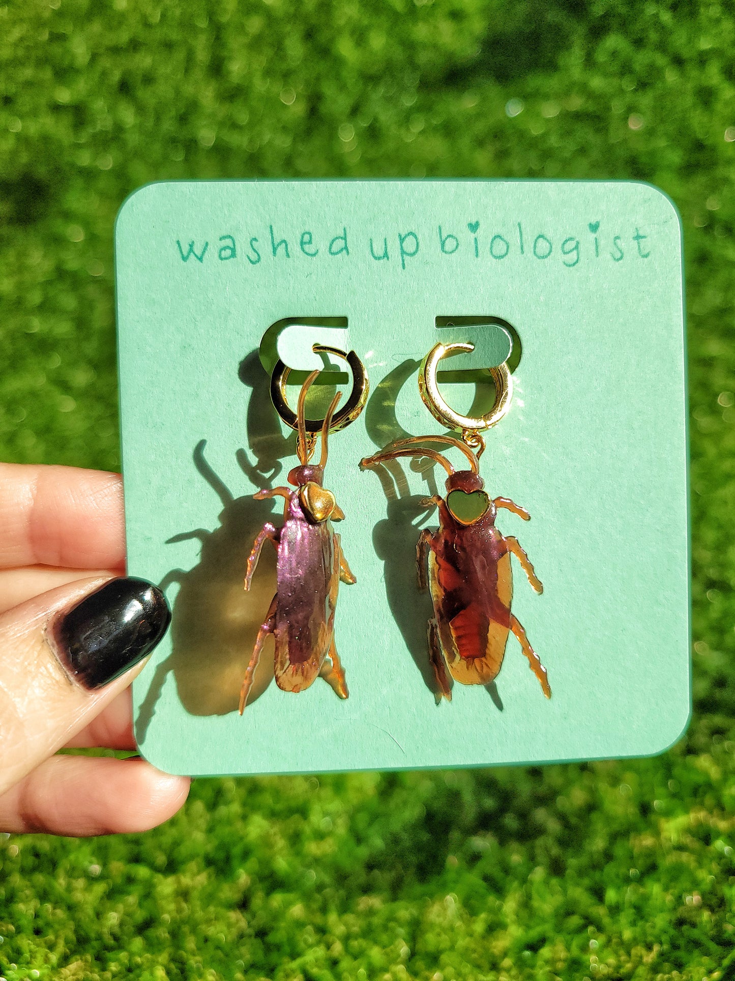✨ 🪳 exposure therapy 🪳✨ (iridescent purple cockroach earrings)