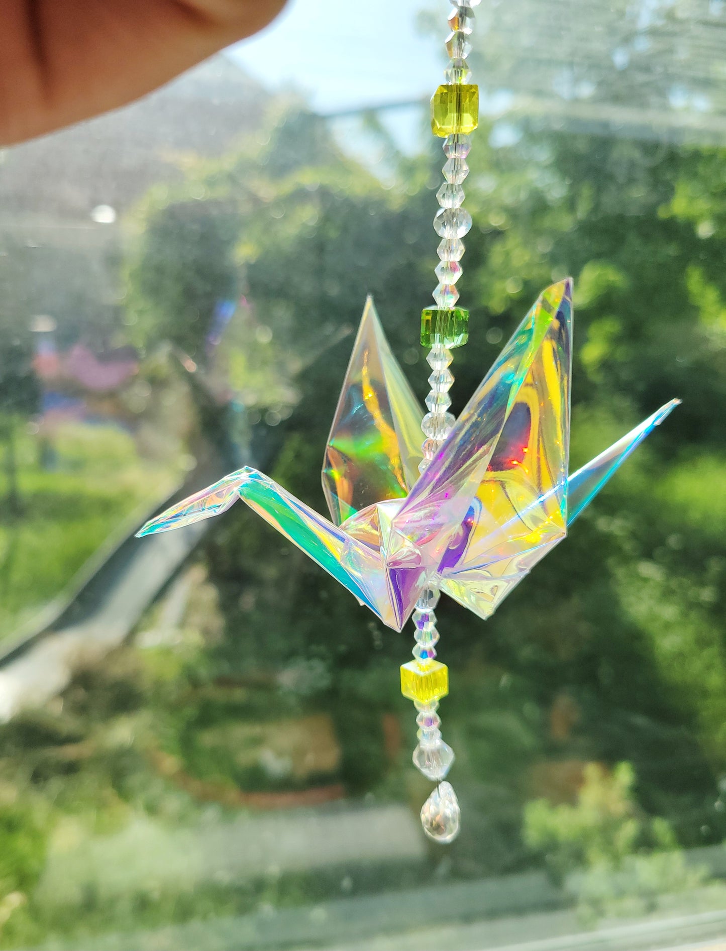 ☀️ small iridescent origami crane suncatcher ☀️