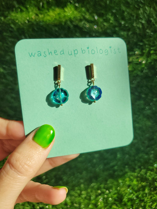 iridescent blue Czech glass flowers