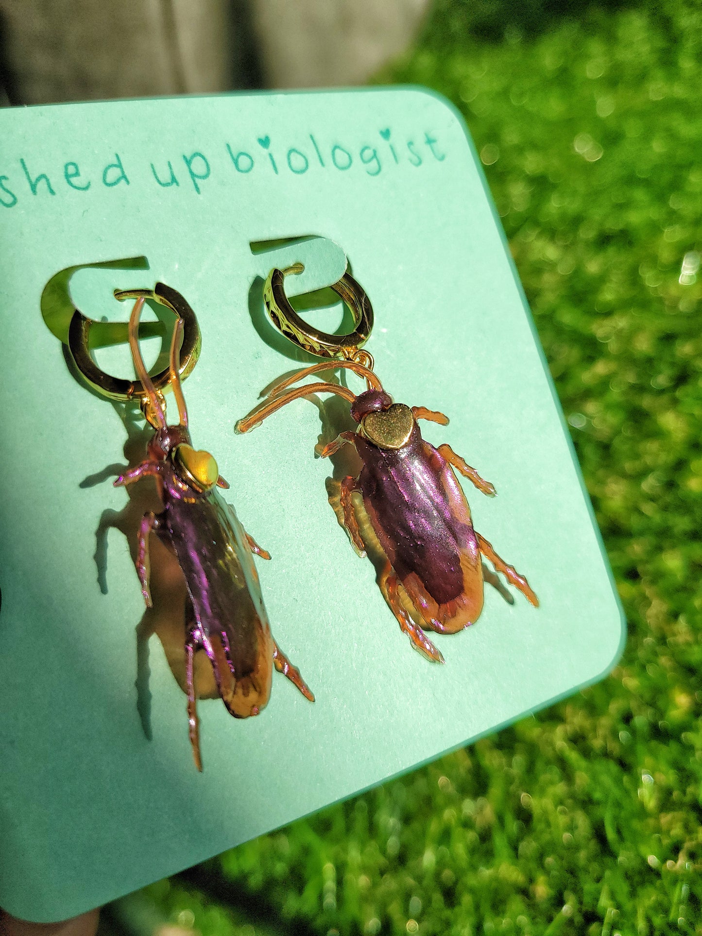 ✨ 🪳 exposure therapy 🪳✨ (iridescent purple cockroach earrings)